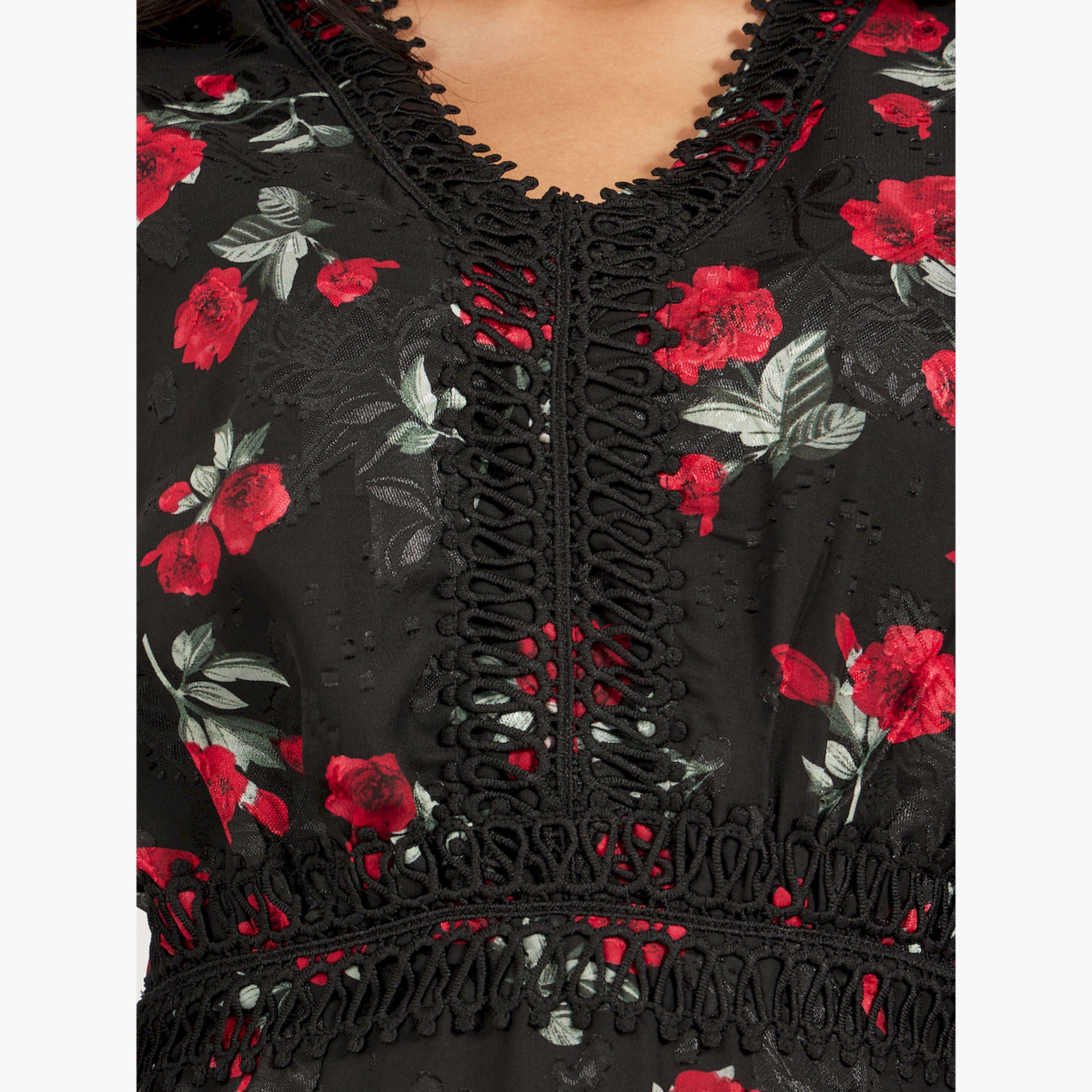 ستايلي - فستان ماكسي بقصة A وتفاصيل دانتيل وطبعة زهور-women-clothing-dresses-image-4