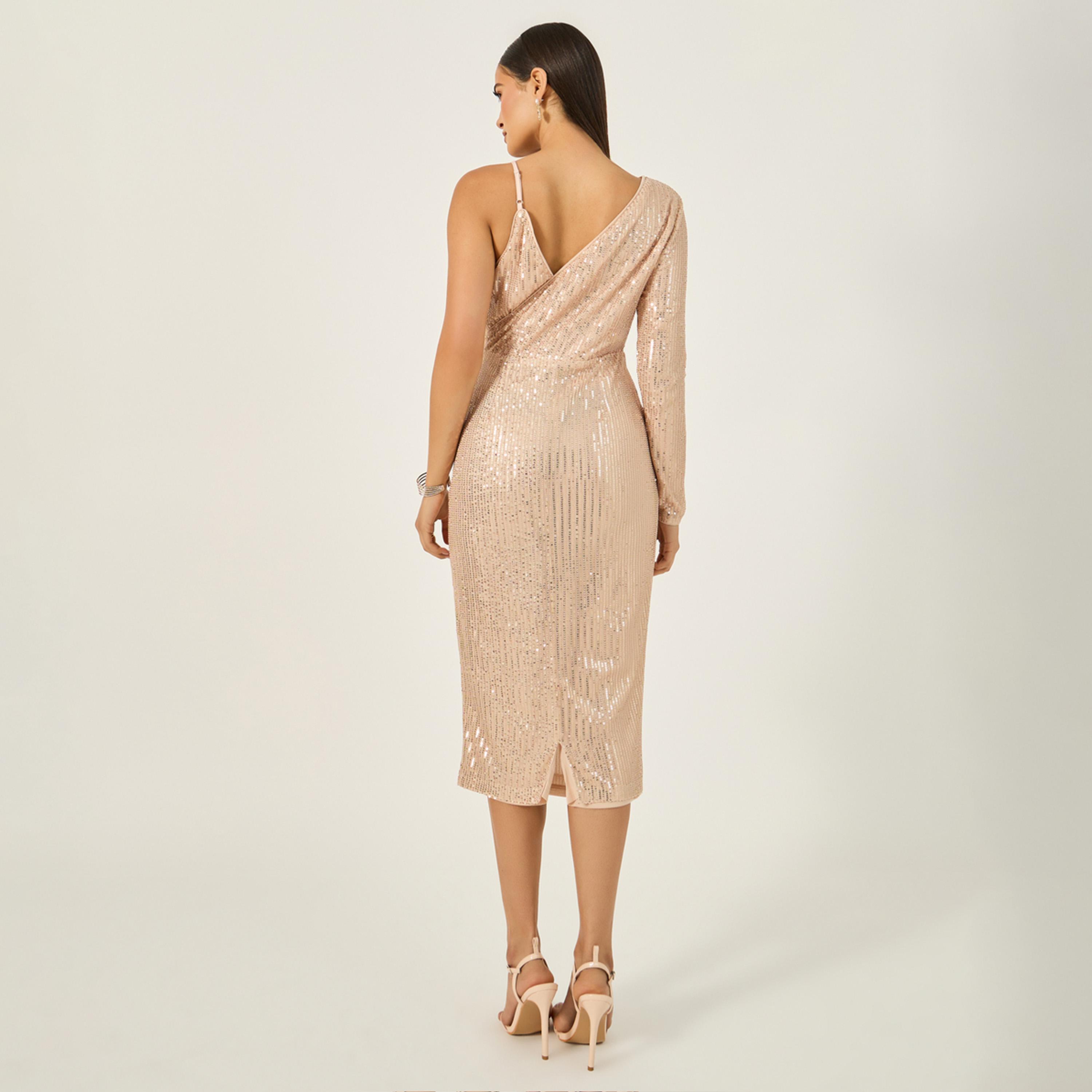 ستايلي - فستان ميدي بأكمام طويلة مزين بالترتر-women-clothing-dresses-image-5