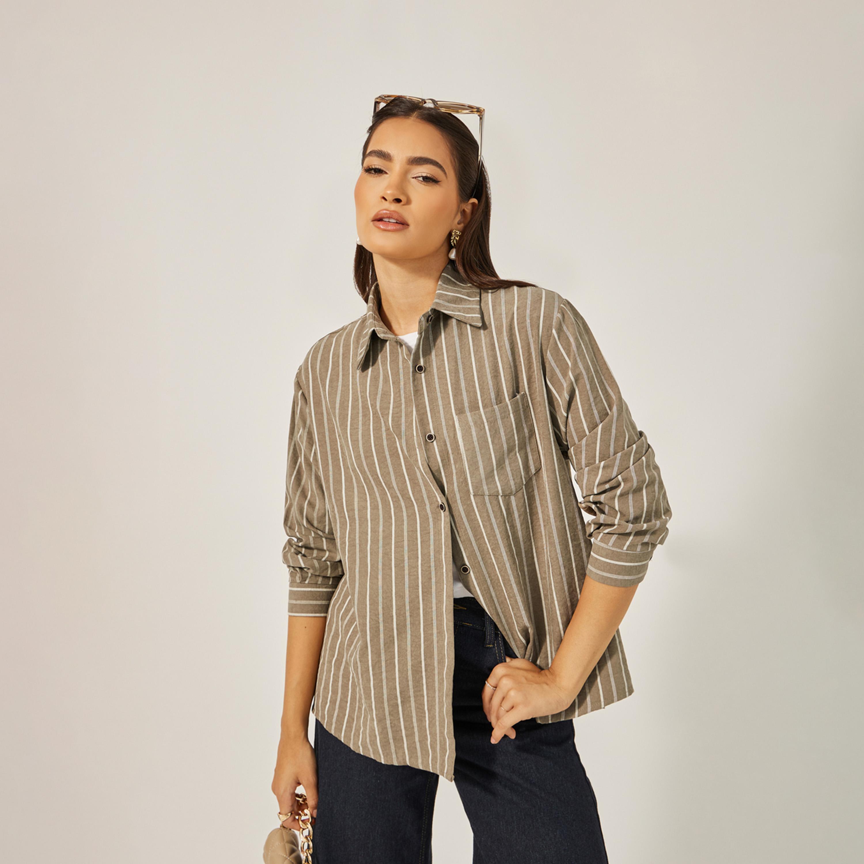 ستايلي - قميص مخطط كبير الحجم-women-clothing-shirtsandblouses-shirts-image-2