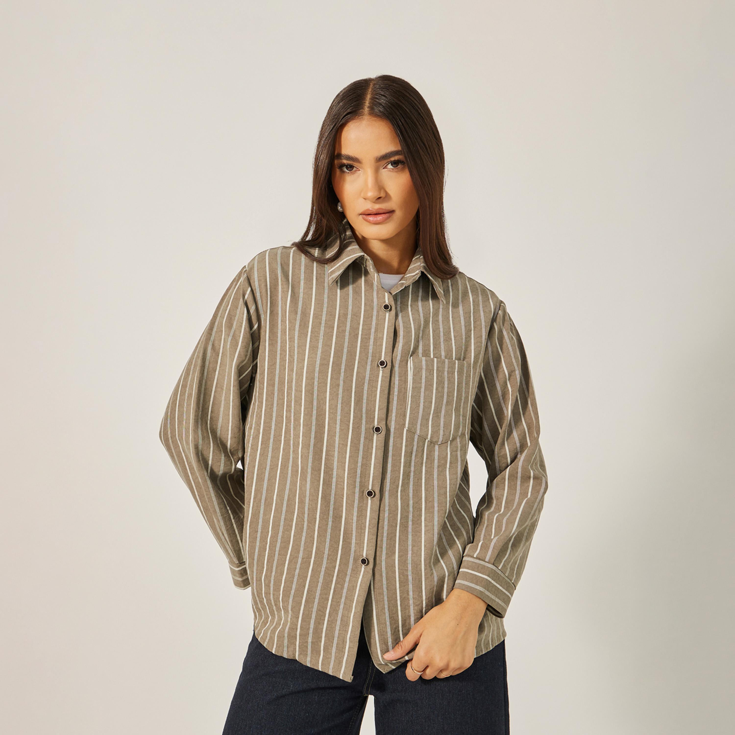 Styli Oversized Striped Collared Shirt-women-clothing-shirtsandblouses-shirts-image-3