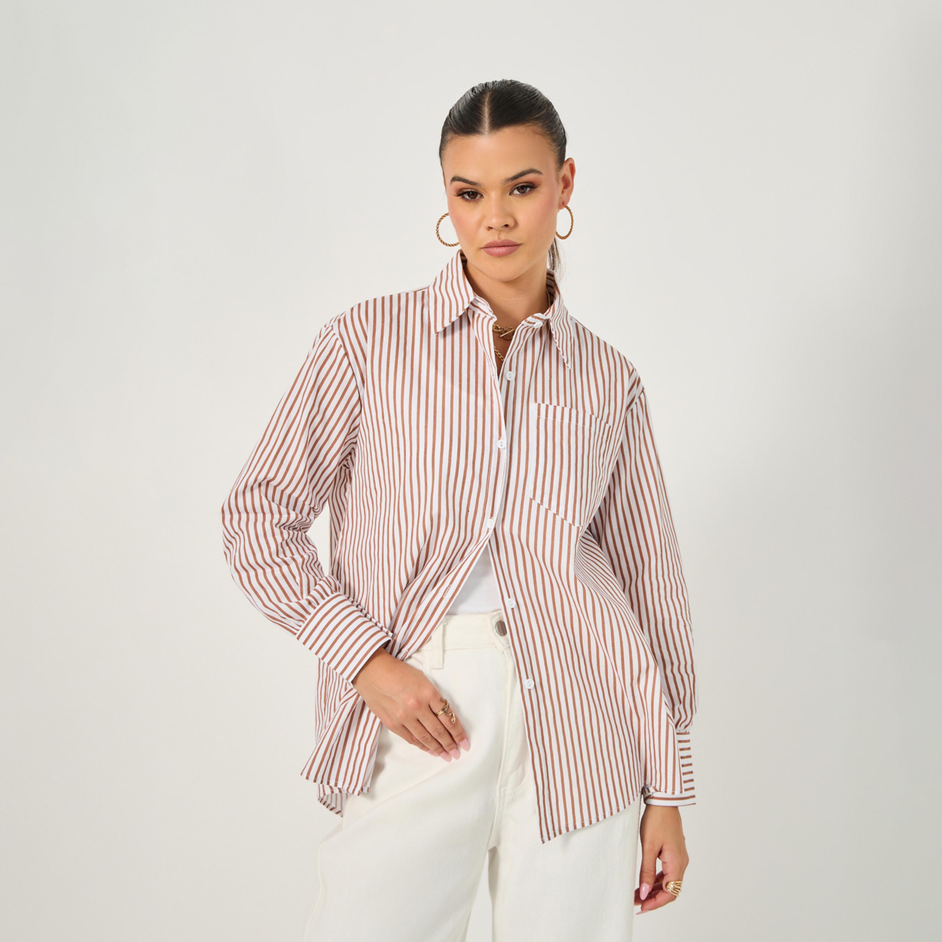 Styli Oversized Striped Collared Long Sleeves Shirt-women-clothing-shirtsandblouses-shirts-image-1