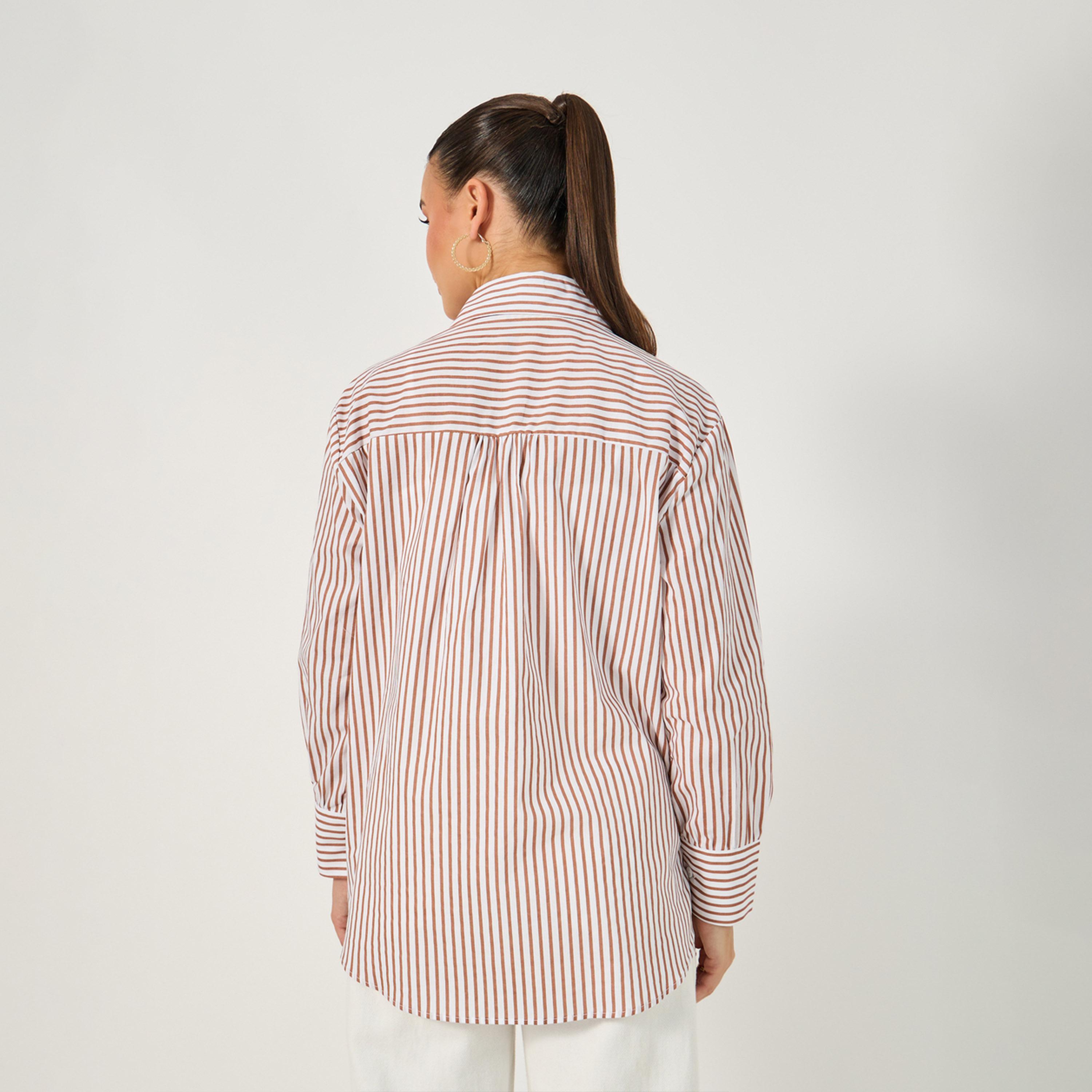 Styli Oversized Striped Collared Long Sleeves Shirt-women-clothing-shirtsandblouses-shirts-image-7