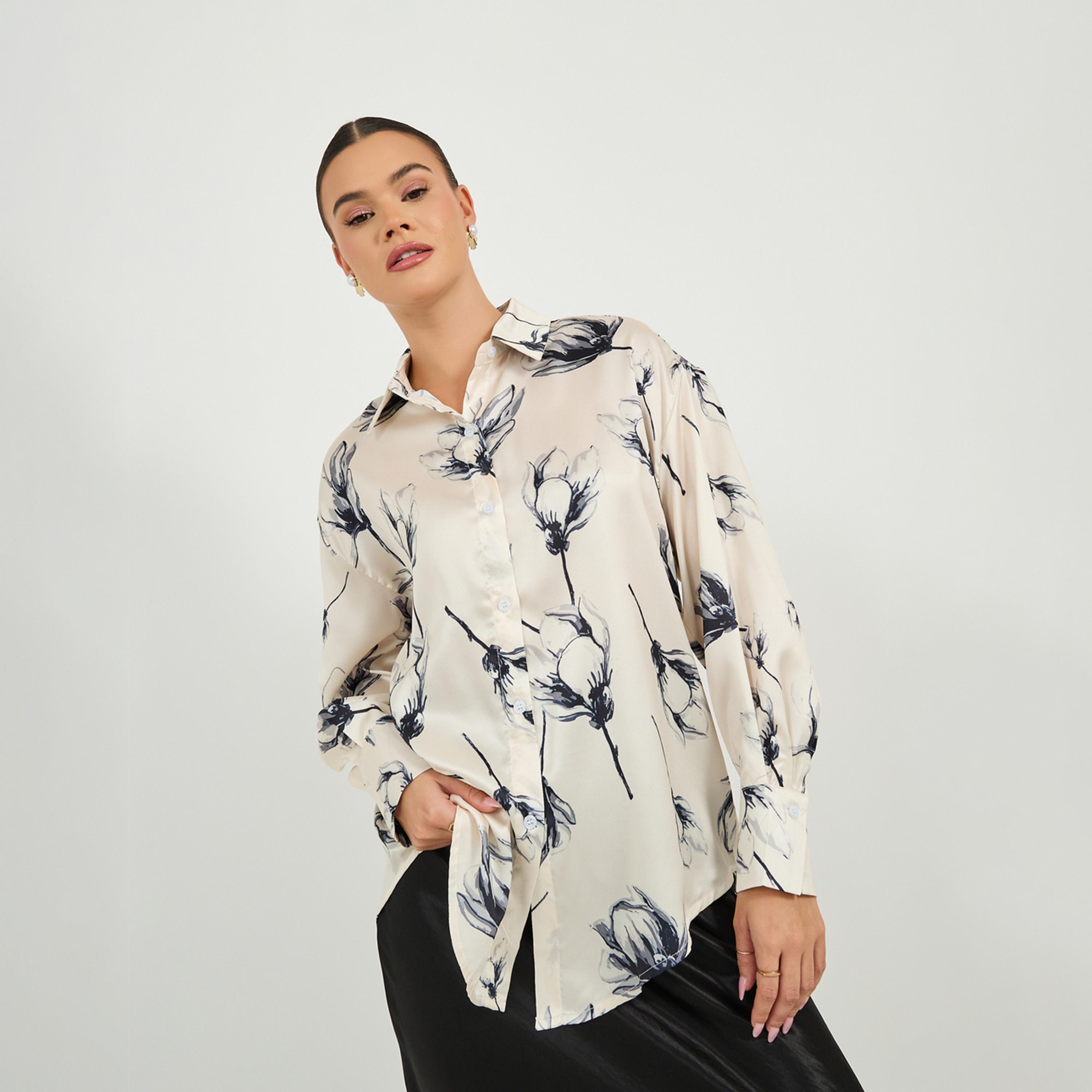 Styli Oversized Satin Floral Print Collared Shirt-women-clothing-shirtsandblouses-shirts-image-3