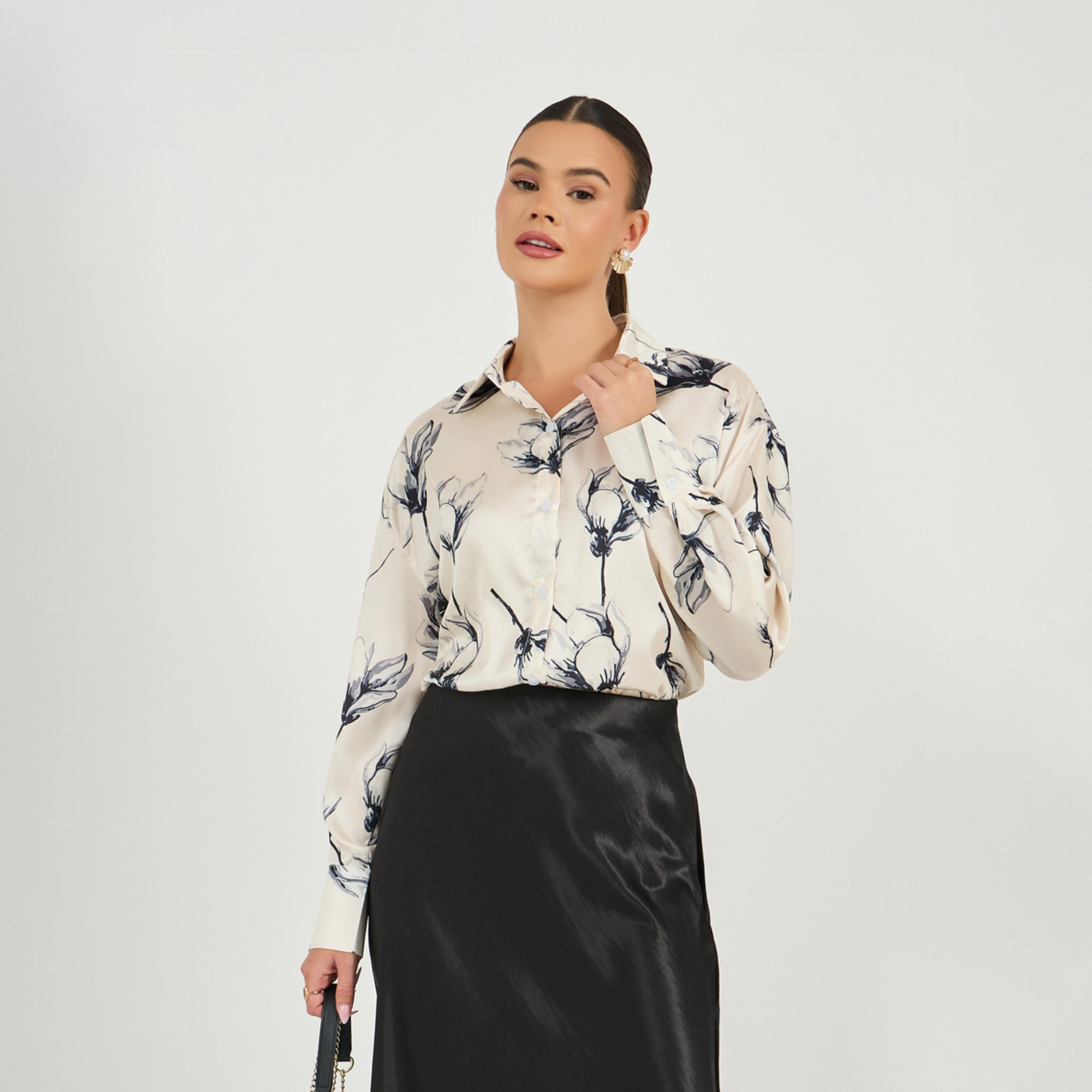 ستايلي - قميص ساتان كبير الحجم بطبعة زهور وياقة-women-clothing-shirtsandblouses-shirts-image-6