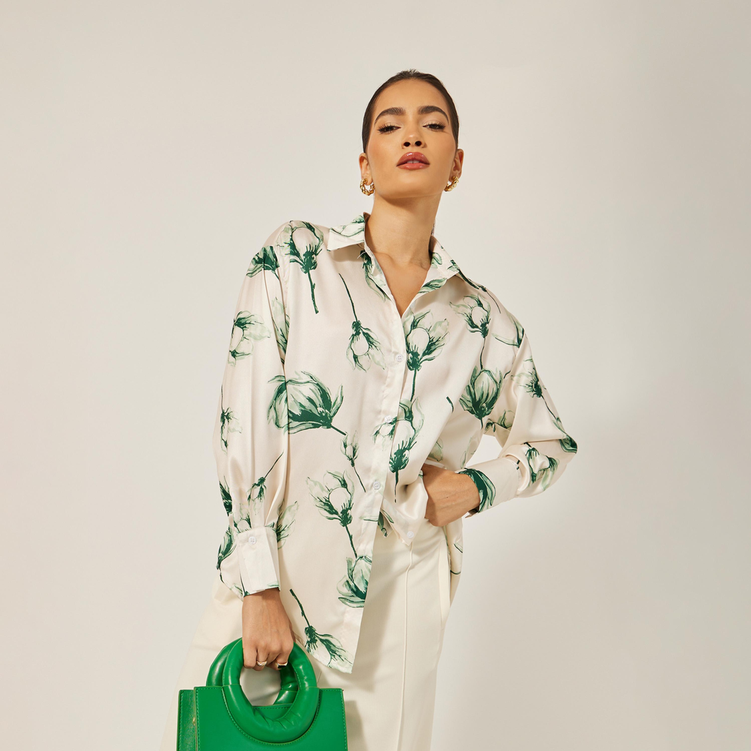ستايلي - قميص كبير الحجم بطبعة زهور وياقة-women-clothing-shirtsandblouses-shirts-image-3