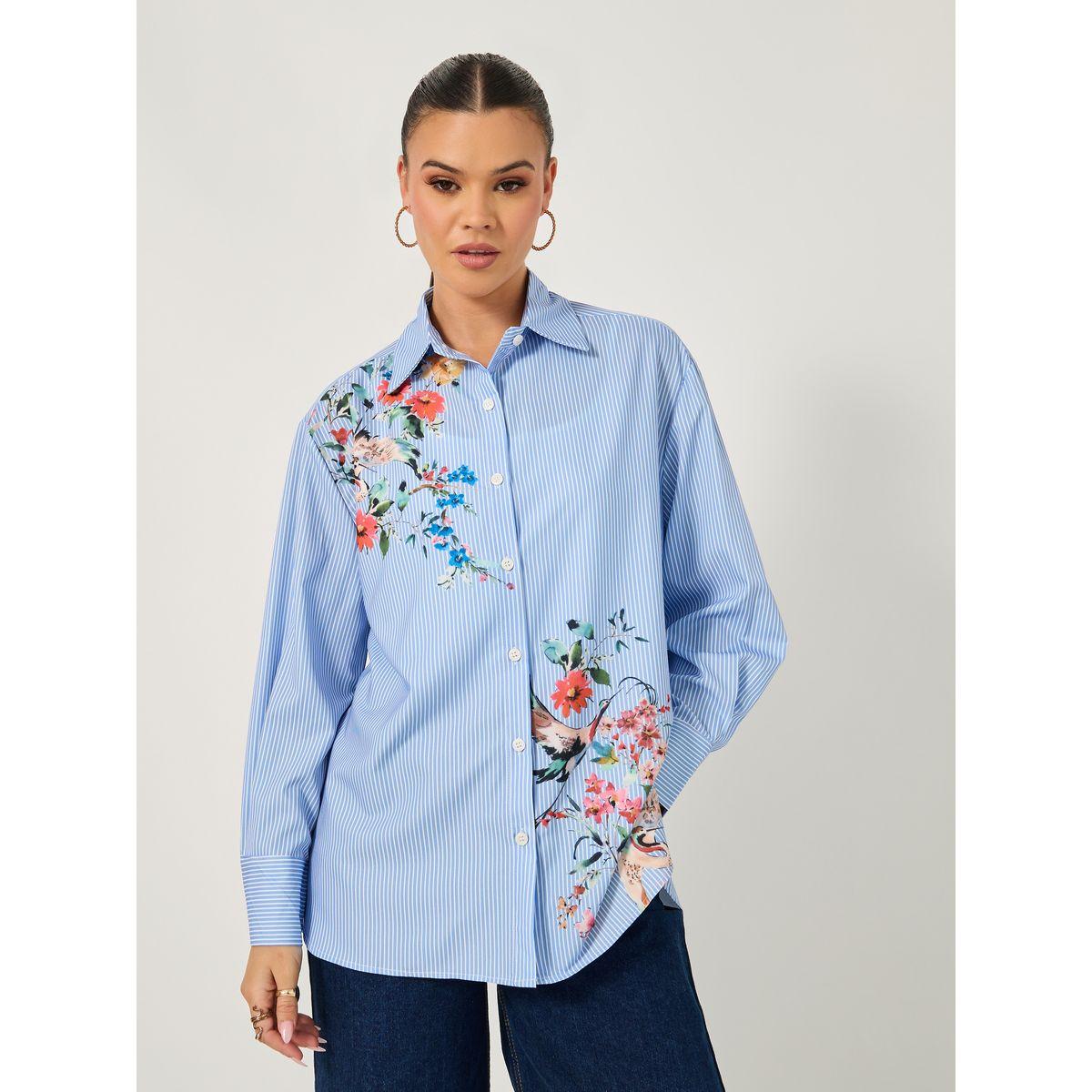 بلوزة فضفاضة بأكمام طويلة وطبعة زهور-women-clothing-shirtsandblouses-shirts-image-1