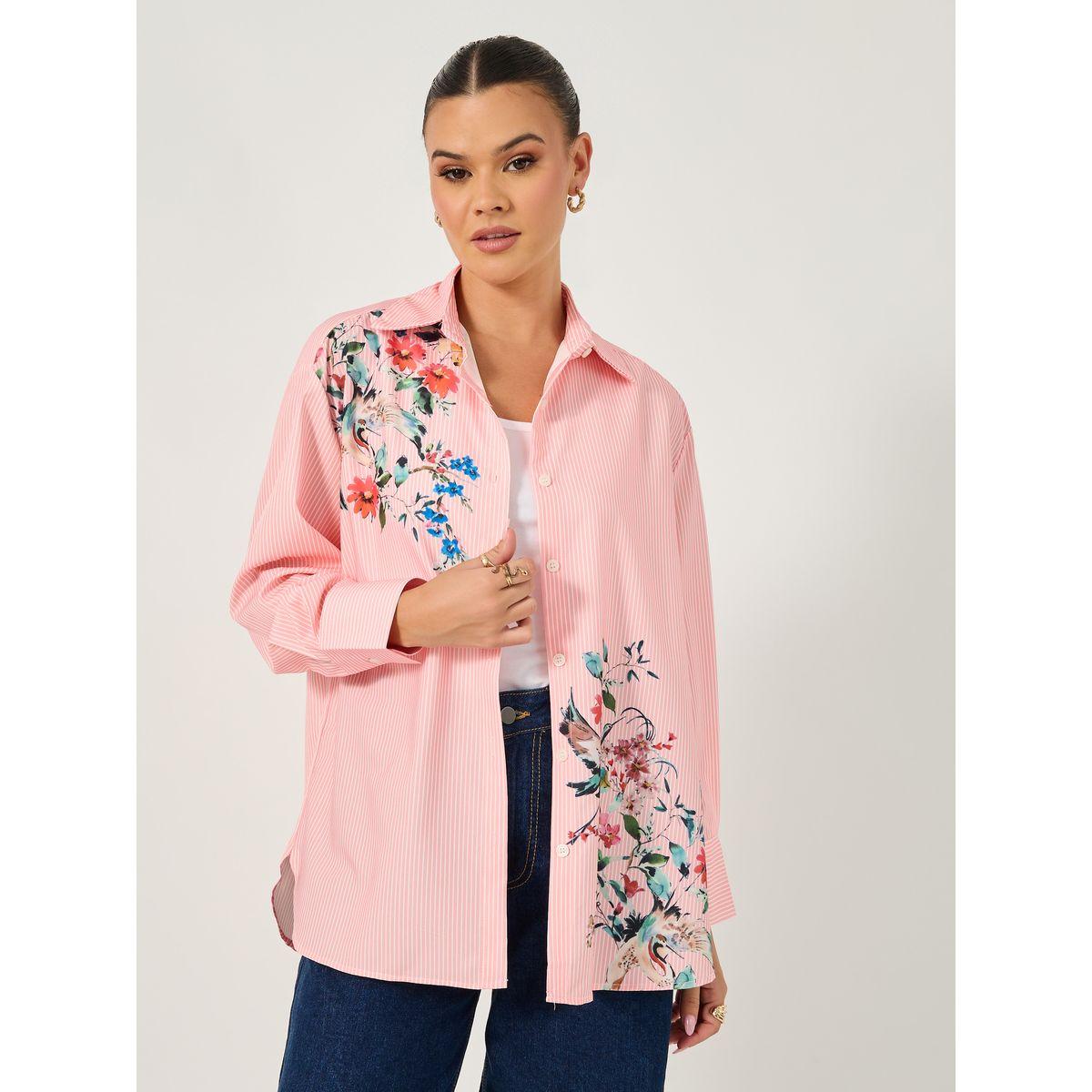 Long Sleeve Oversized  Floral Printed Collared Shirt-women-clothing-shirtsandblouses-shirts-image-3
