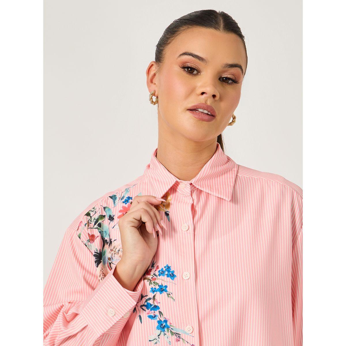 Long Sleeve Oversized  Floral Printed Collared Shirt-women-clothing-shirtsandblouses-shirts-image-7
