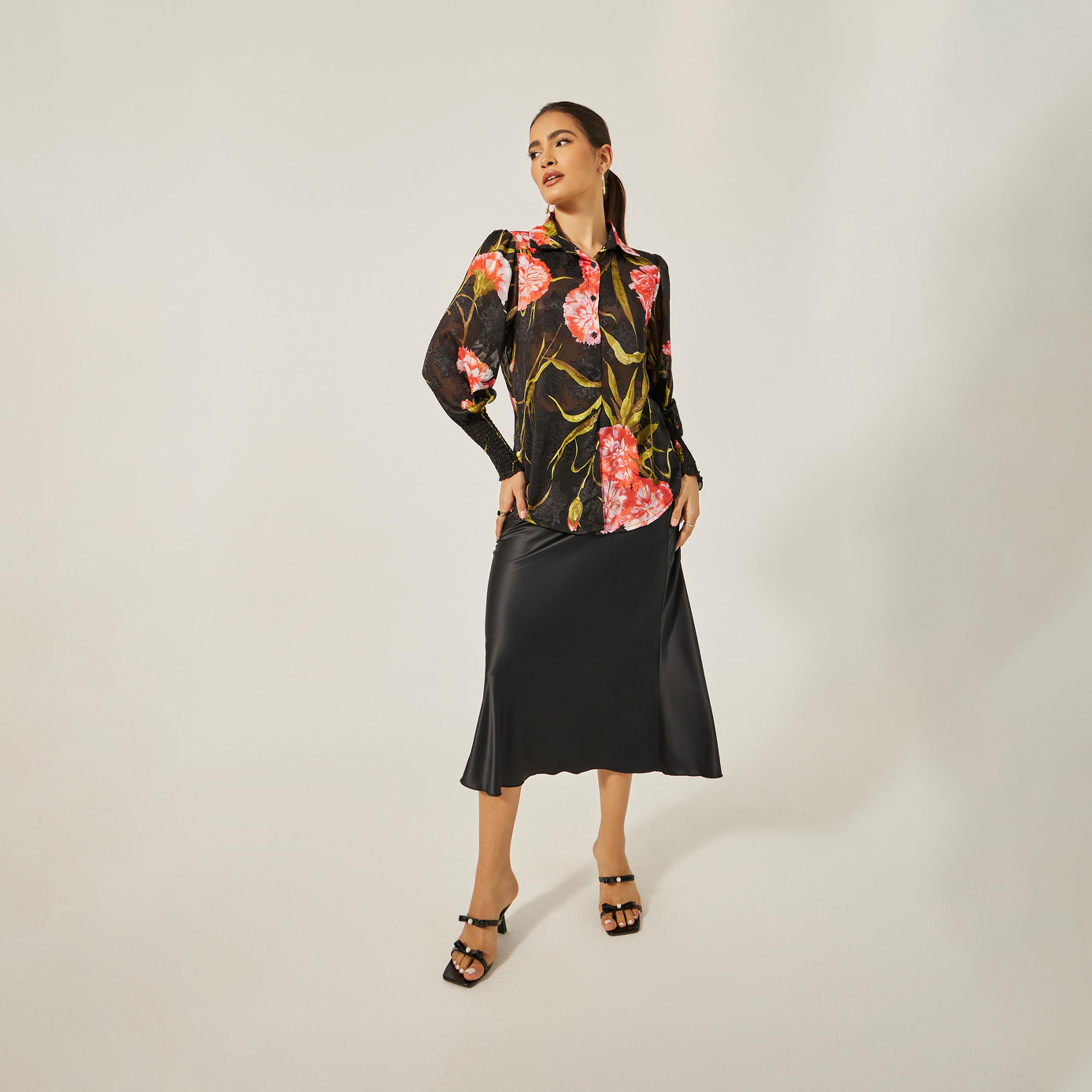 ستايلي - قميص بطبعة زهور وأكمام مطوية وياقة-women-clothing-shirtsandblouses-shirts-image-2