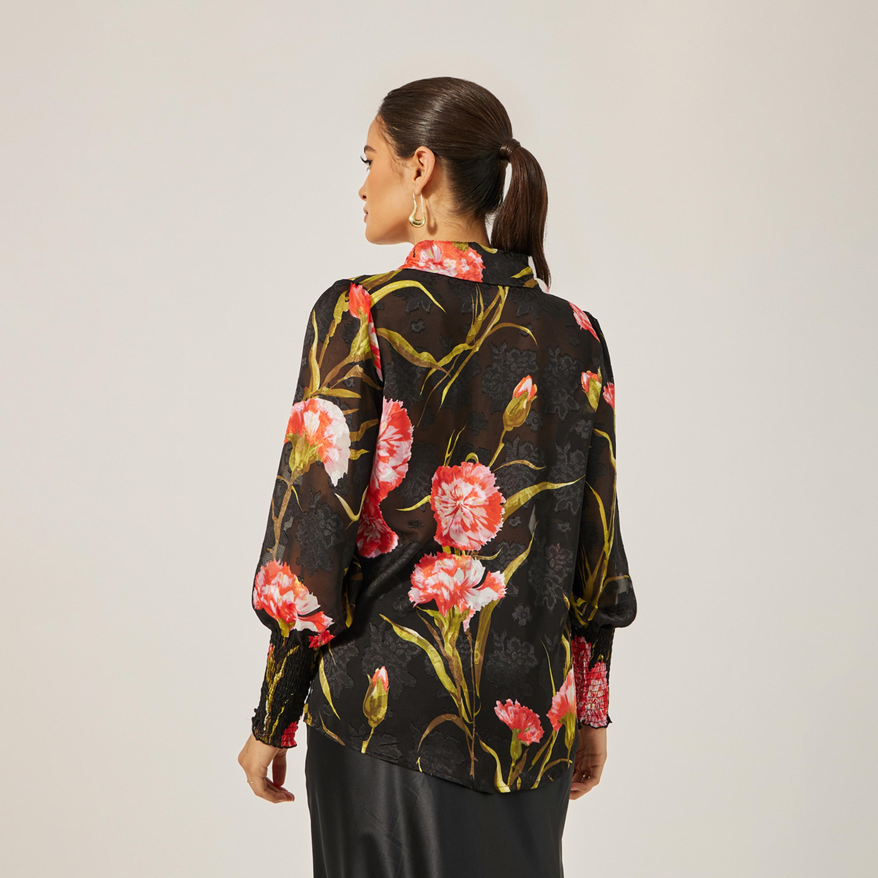 ستايلي - قميص بطبعة زهور وأكمام مطوية وياقة-women-clothing-shirtsandblouses-shirts-image-5