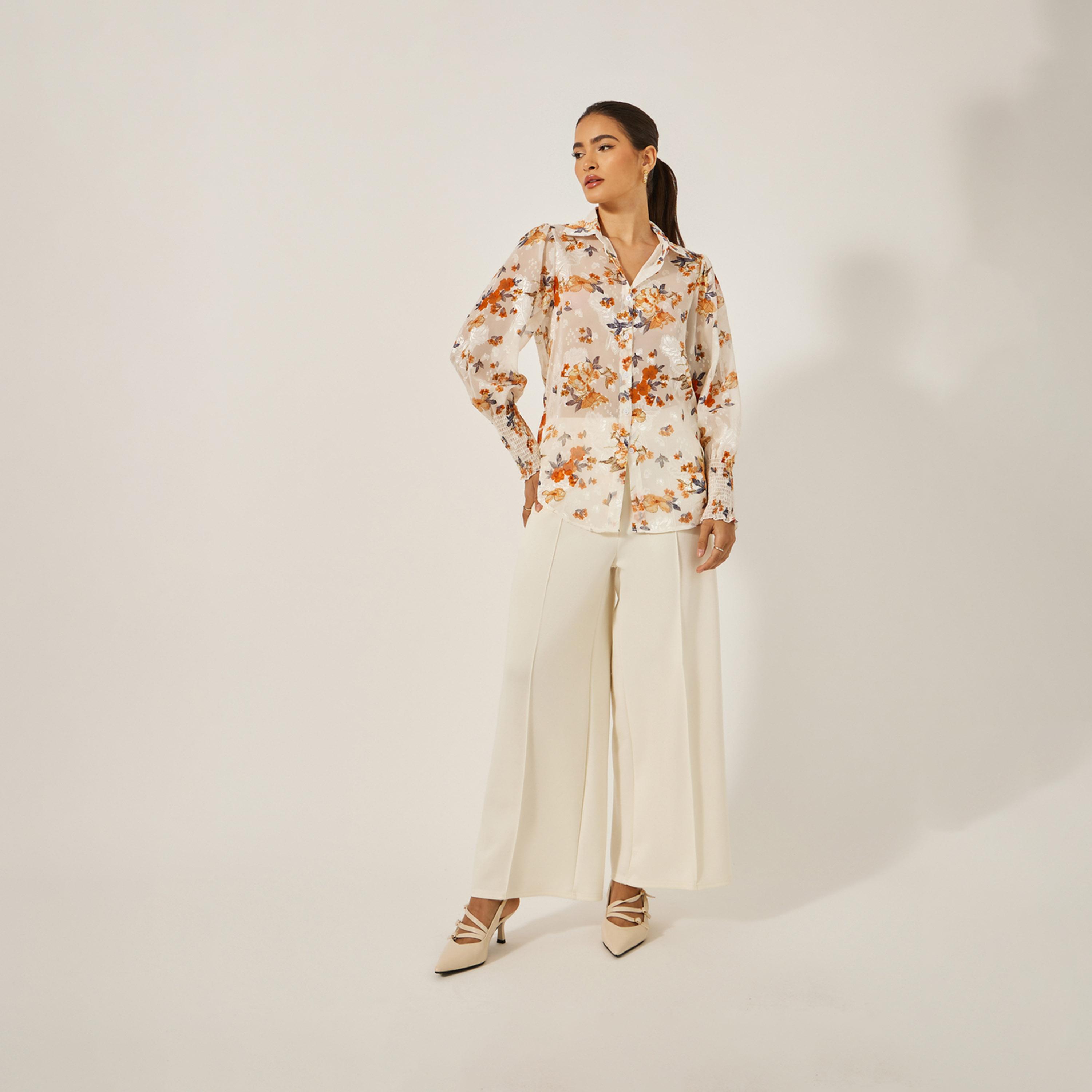 Styli Floral Print Jacquard Collared Shirt-women-clothing-shirtsandblouses-shirts-image-2