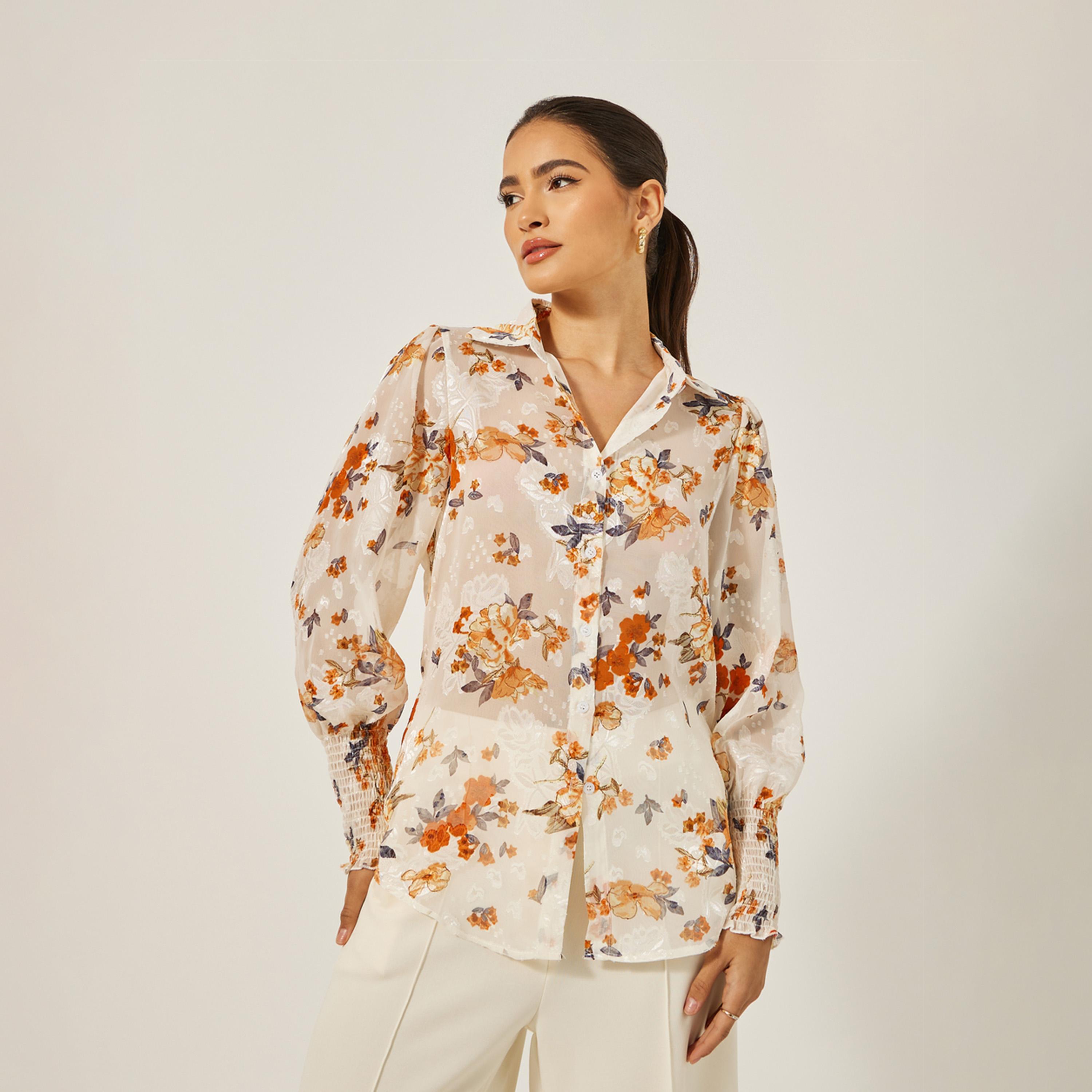 ستايلي - قميص جاكار بطبعة زهور-women-clothing-shirtsandblouses-shirts-image-3