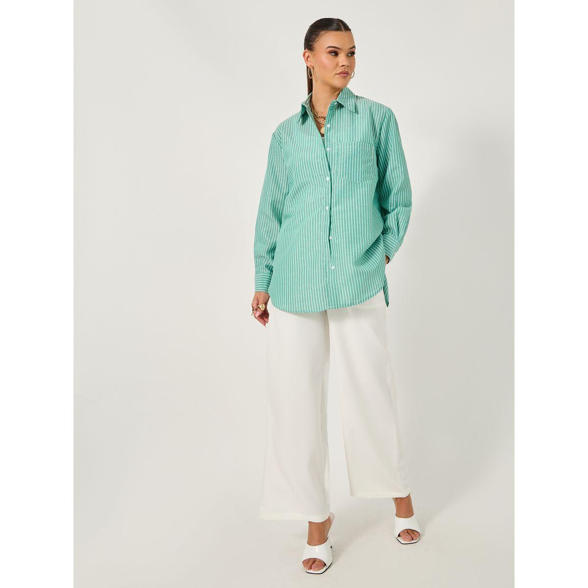 Oversized Striped Long Sleeve Shirt with Pocket-women-clothing-shirtsandblouses-shirts-image-3