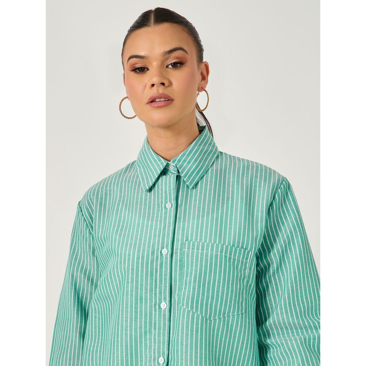 Oversized Striped Long Sleeve Shirt with Pocket-women-clothing-shirtsandblouses-shirts-image-4