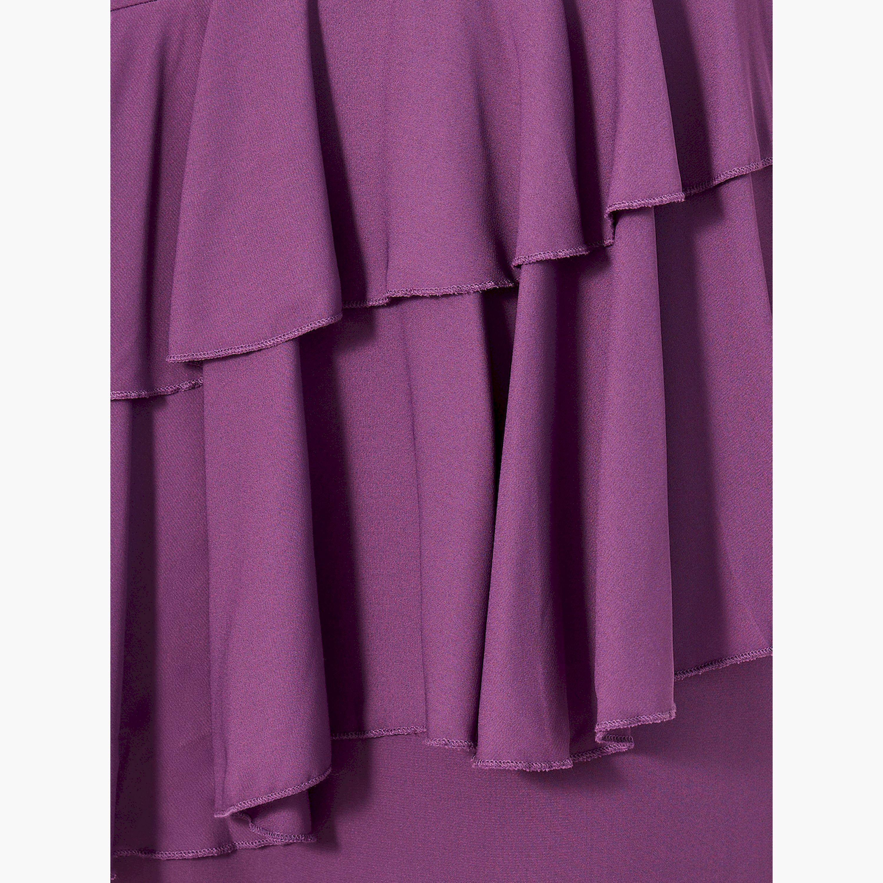 ستايلي -  فستان ماكسي متعدد الطبقات بياقة دائرية وتفاصيل كشكشة-women-clothing-dresses-image-4