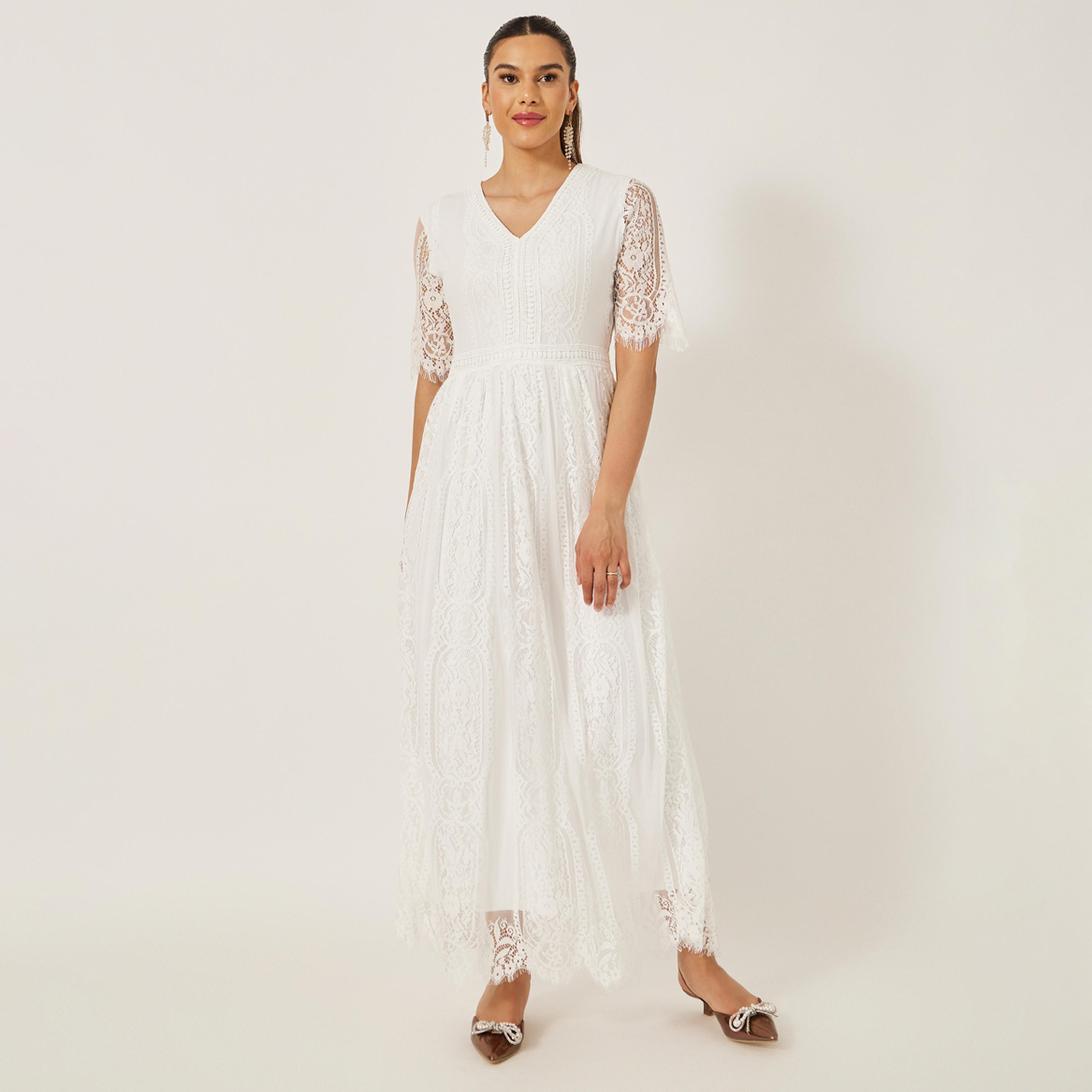Styli Short Sleeves V-Neck A-Line Lace Maxi Dress-women-clothing-dresses-image-2