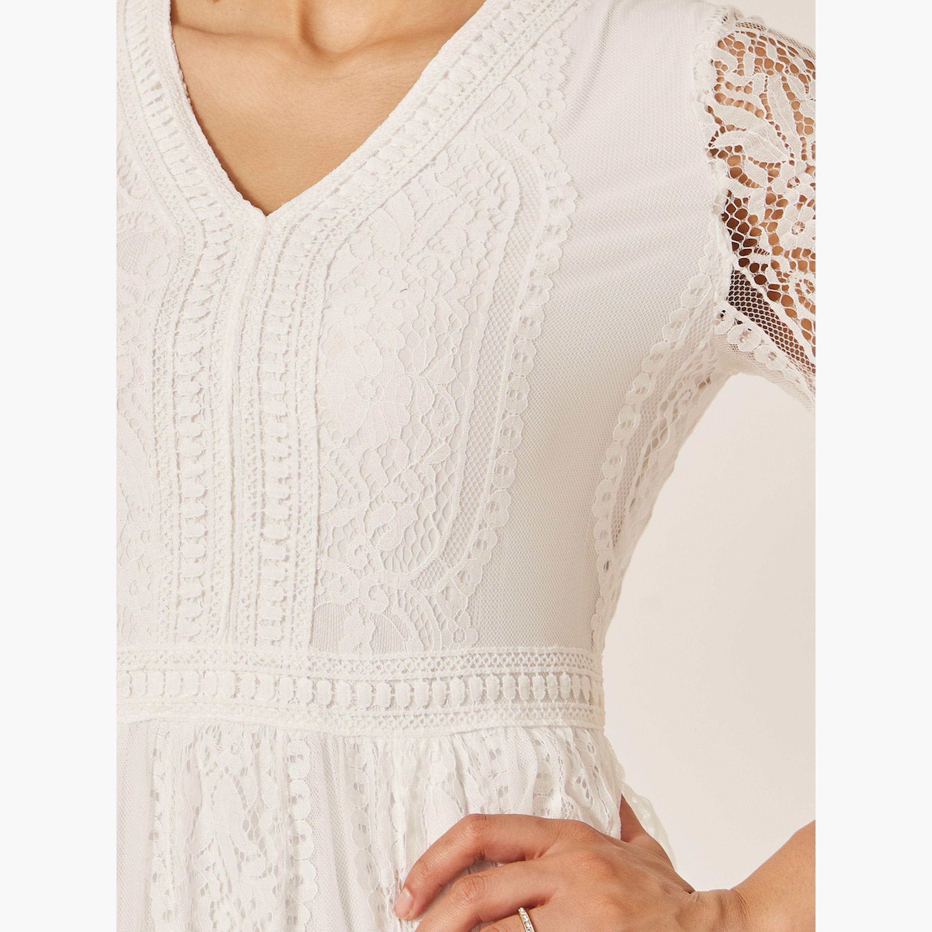 Styli Short Sleeves V-Neck A-Line Lace Maxi Dress-women-clothing-dresses-image-4