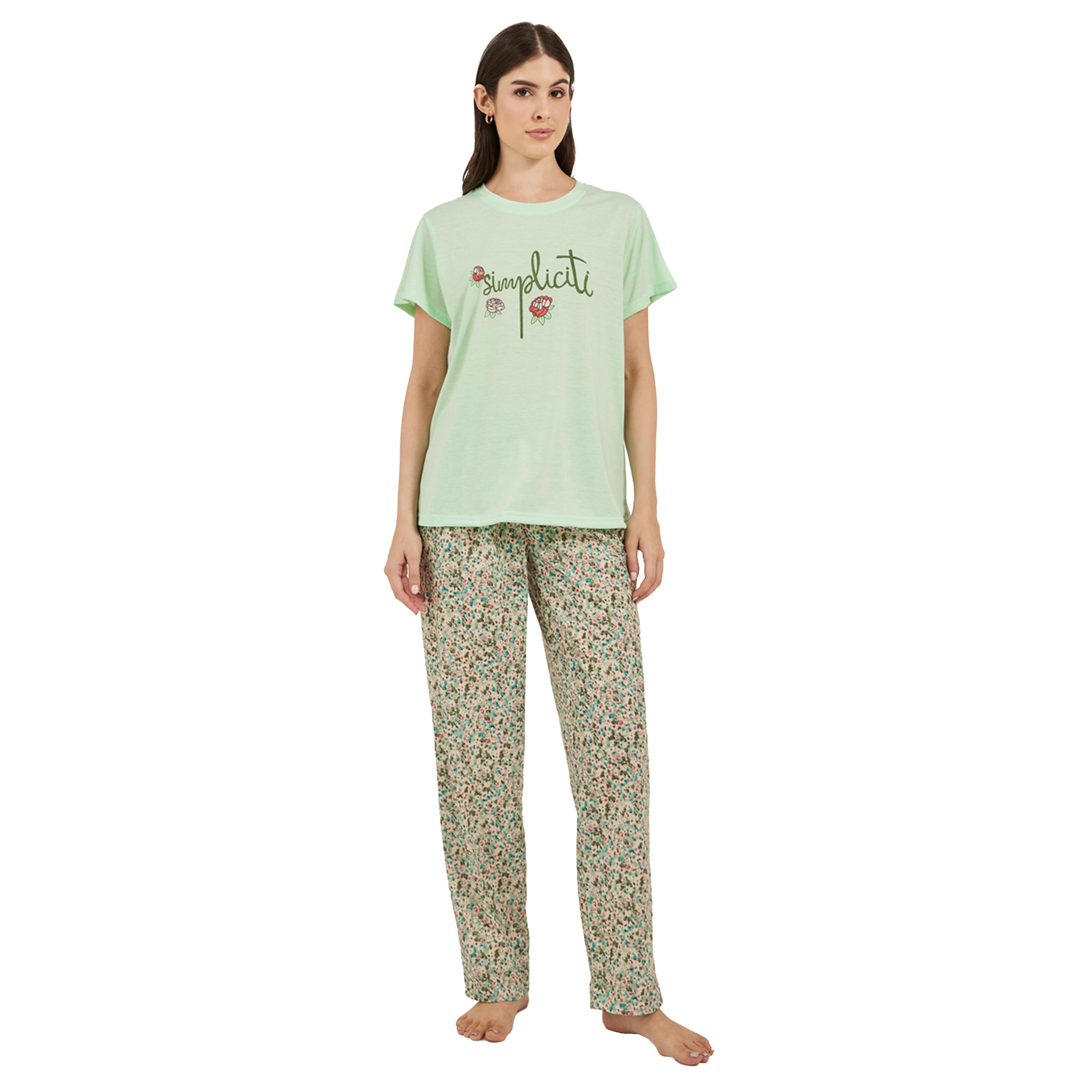 Styli Simplicite Print T-Shirt and Floral Printed Pyjama Set-women-clothing-nightwear-pyjamas-longsets-image-1