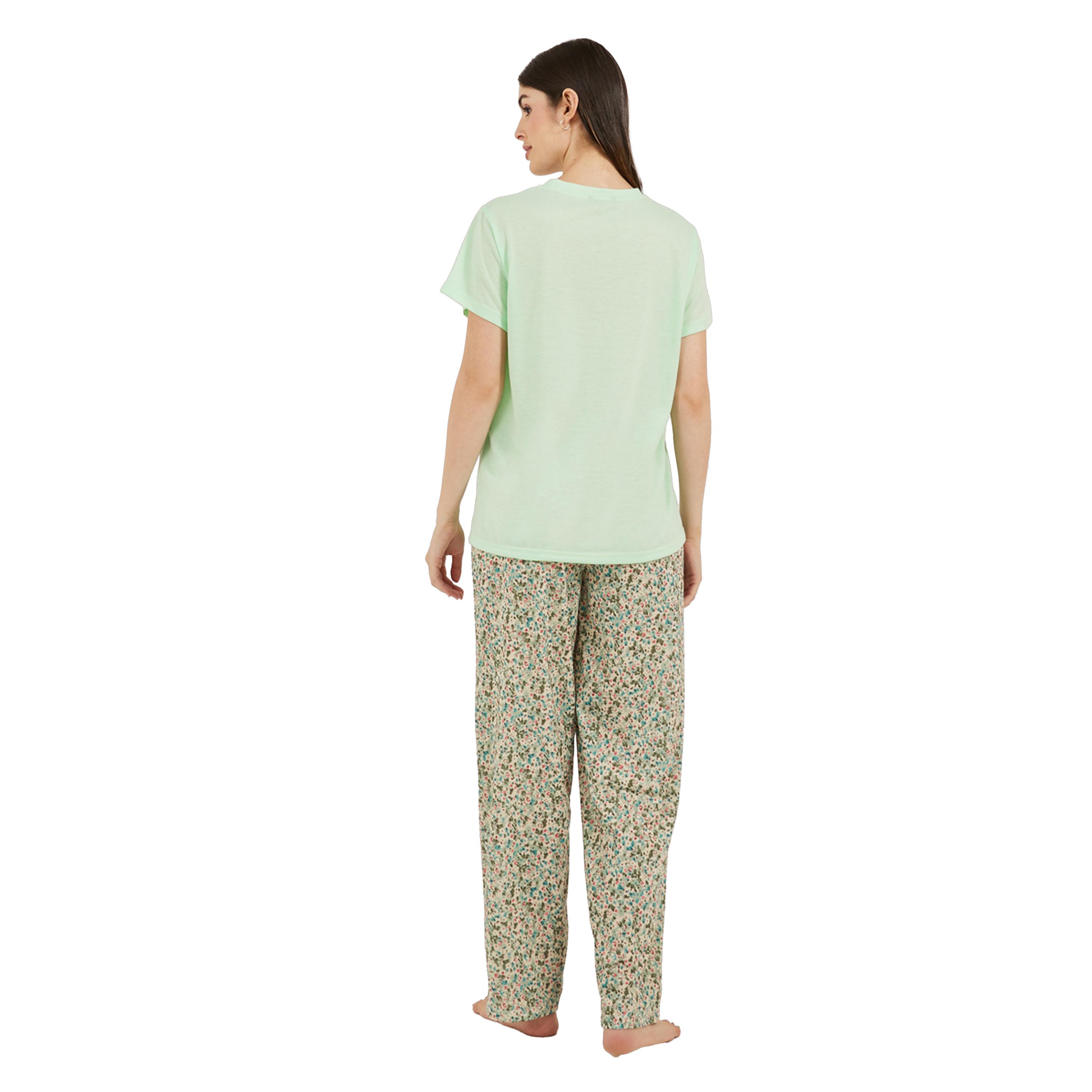 Styli Simplicite Print T-Shirt and Floral Printed Pyjama Set-women-clothing-nightwear-pyjamas-longsets-image-4