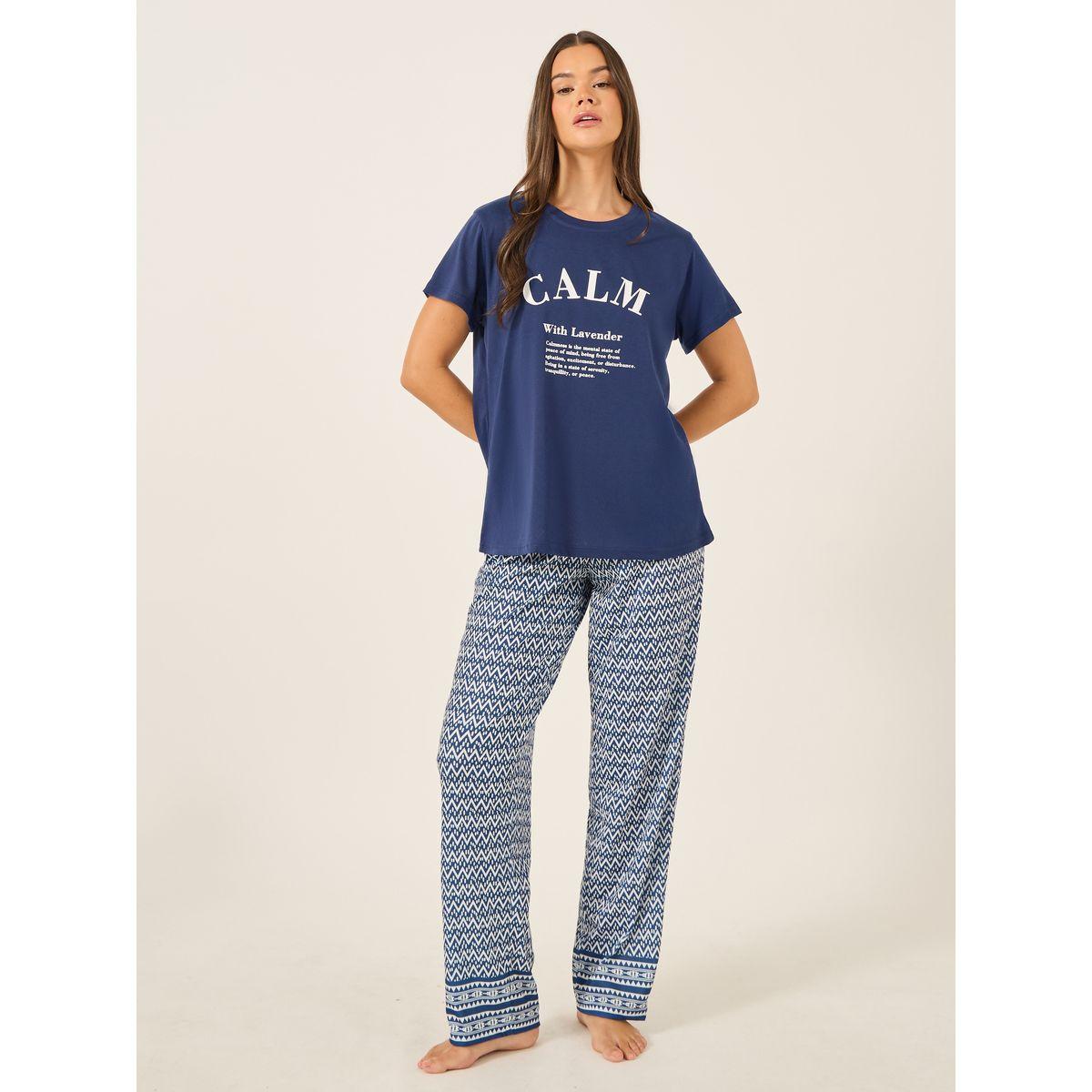 Styli Calm Slogan Print T-Shirt and Aztec Print Pyjama Set-women-clothing-nightwear-pyjamas-longsets-image-1