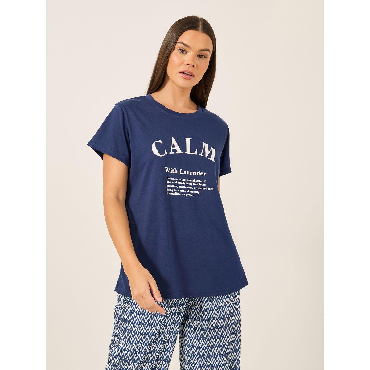 طقم بيجاما من بنطال وتيشيرت بطبعة كتابة-women-clothing-nightwear-pyjamas-longsets-image-2
