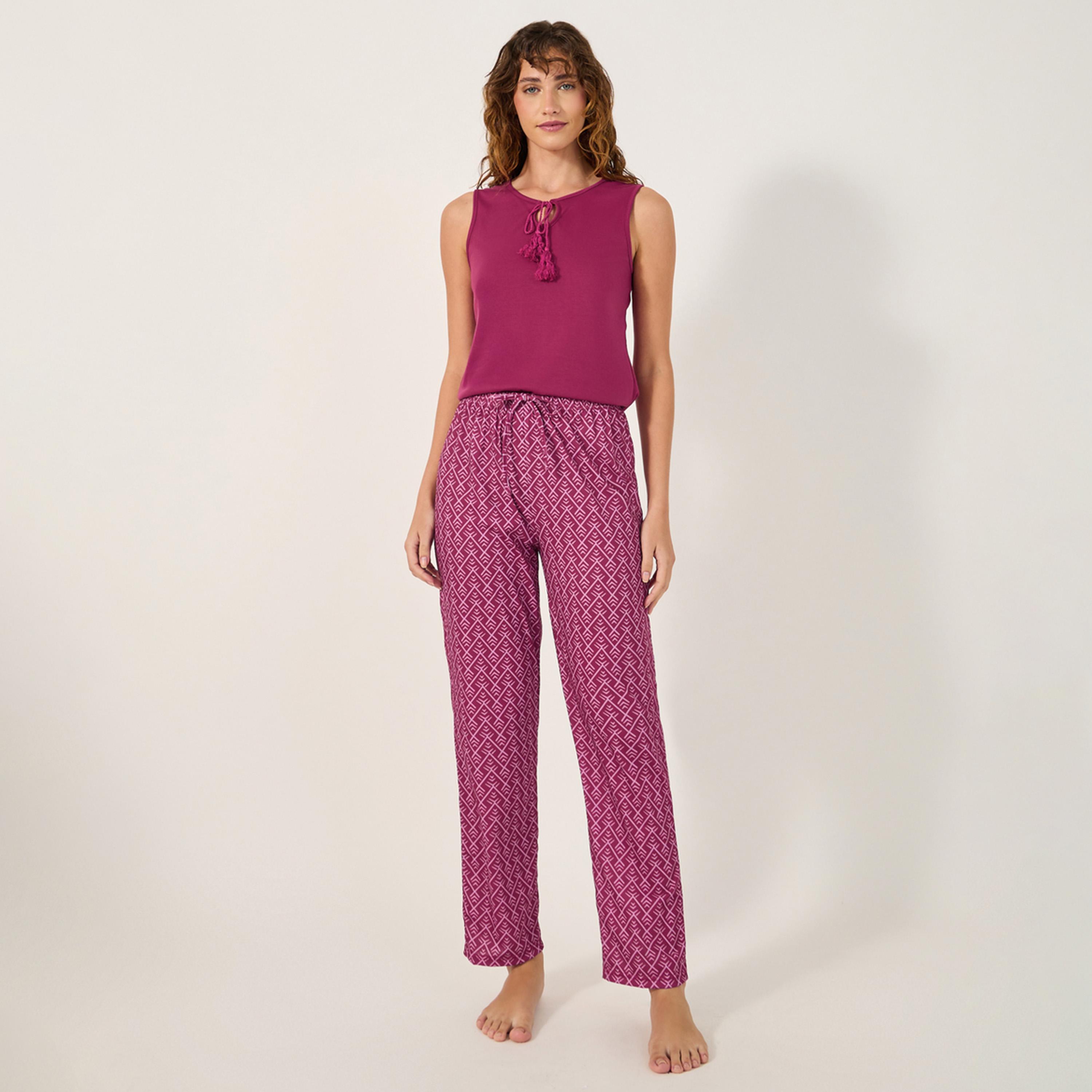 Styli Tasseled Round Neck Cami and Pyjama Set-women-clothing-nightwear-pyjamas-longsets-image-2