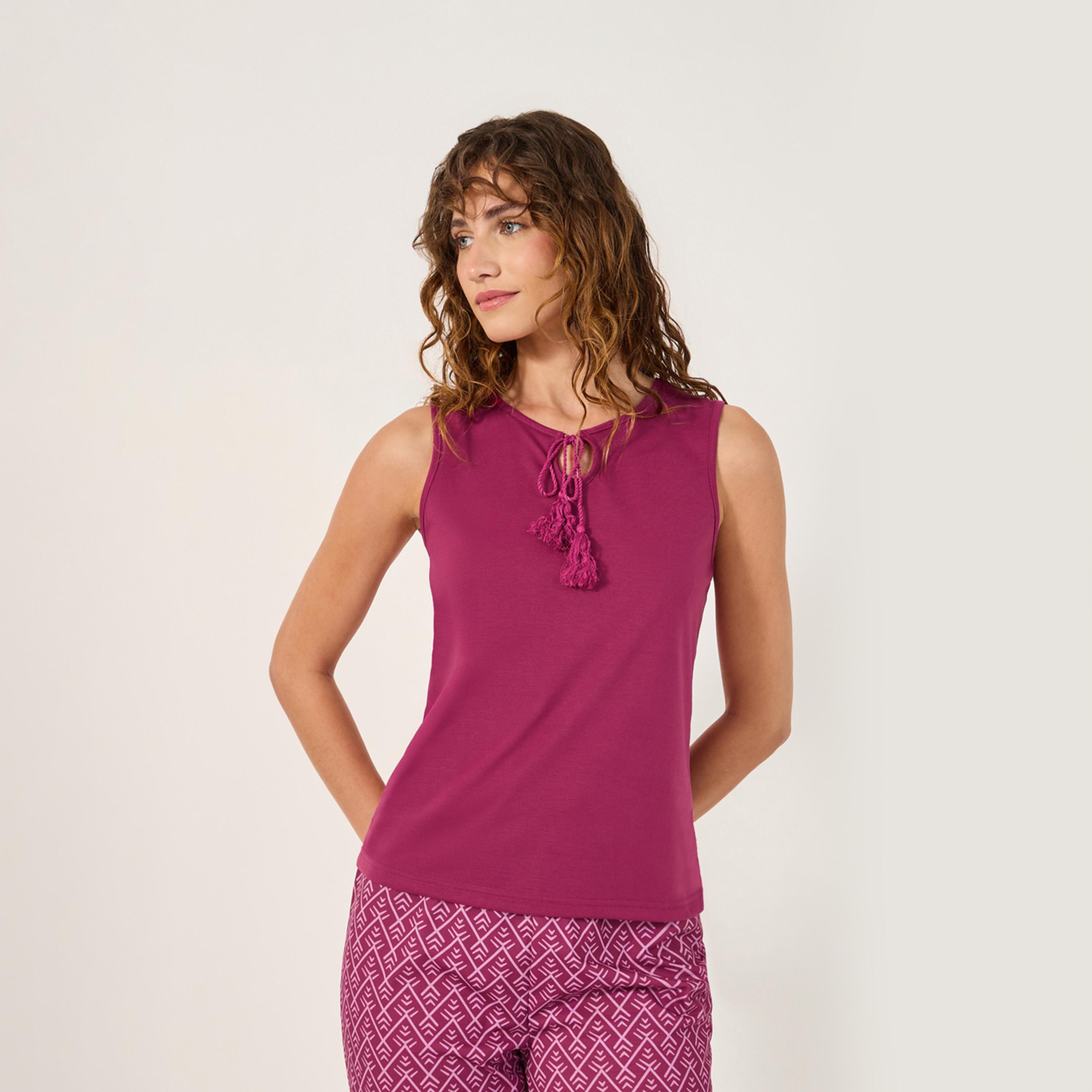 Styli Tasseled Round Neck Cami and Pyjama Set-women-clothing-nightwear-pyjamas-longsets-image-3