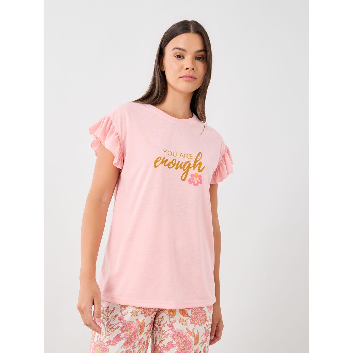طقم بيجاما من بنطال وتيشيرت بطبعة كتابة-women-clothing-nightwear-pyjamas-longsets-image-2