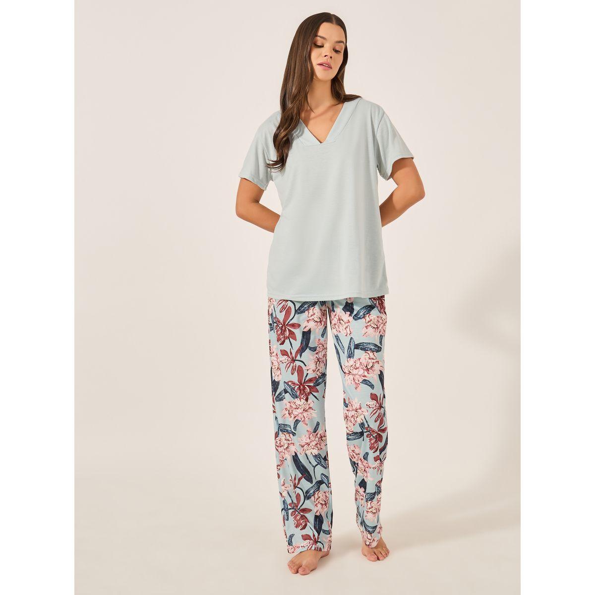 طقم بيجاما من بنطال وتيشيرت بأكمام قصيرة-women-clothing-nightwear-pyjamas-longsets-image-2