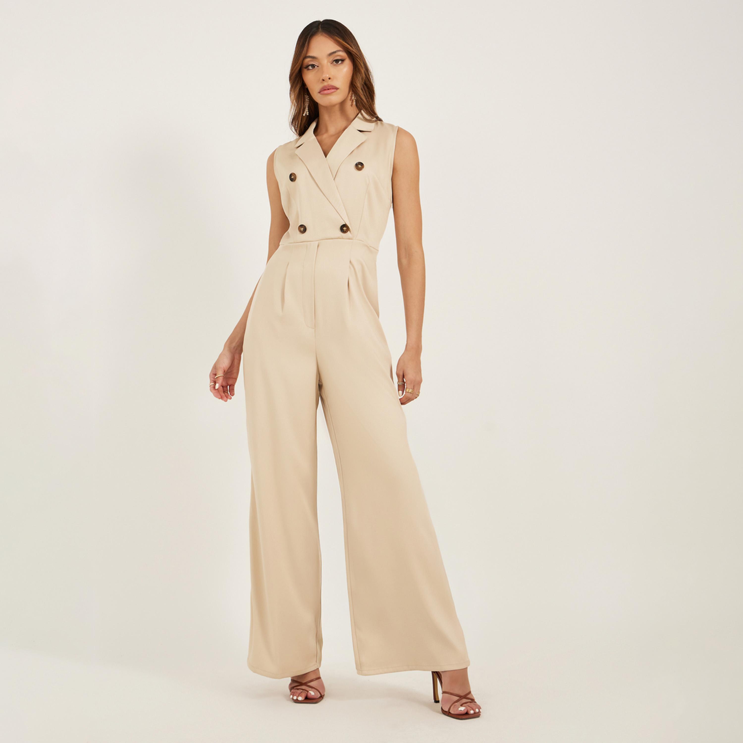 ستايلي - جمبسوت واسع الساق بأزارار على جانبي الياقة-women-clothing-jumpsuits-image-2