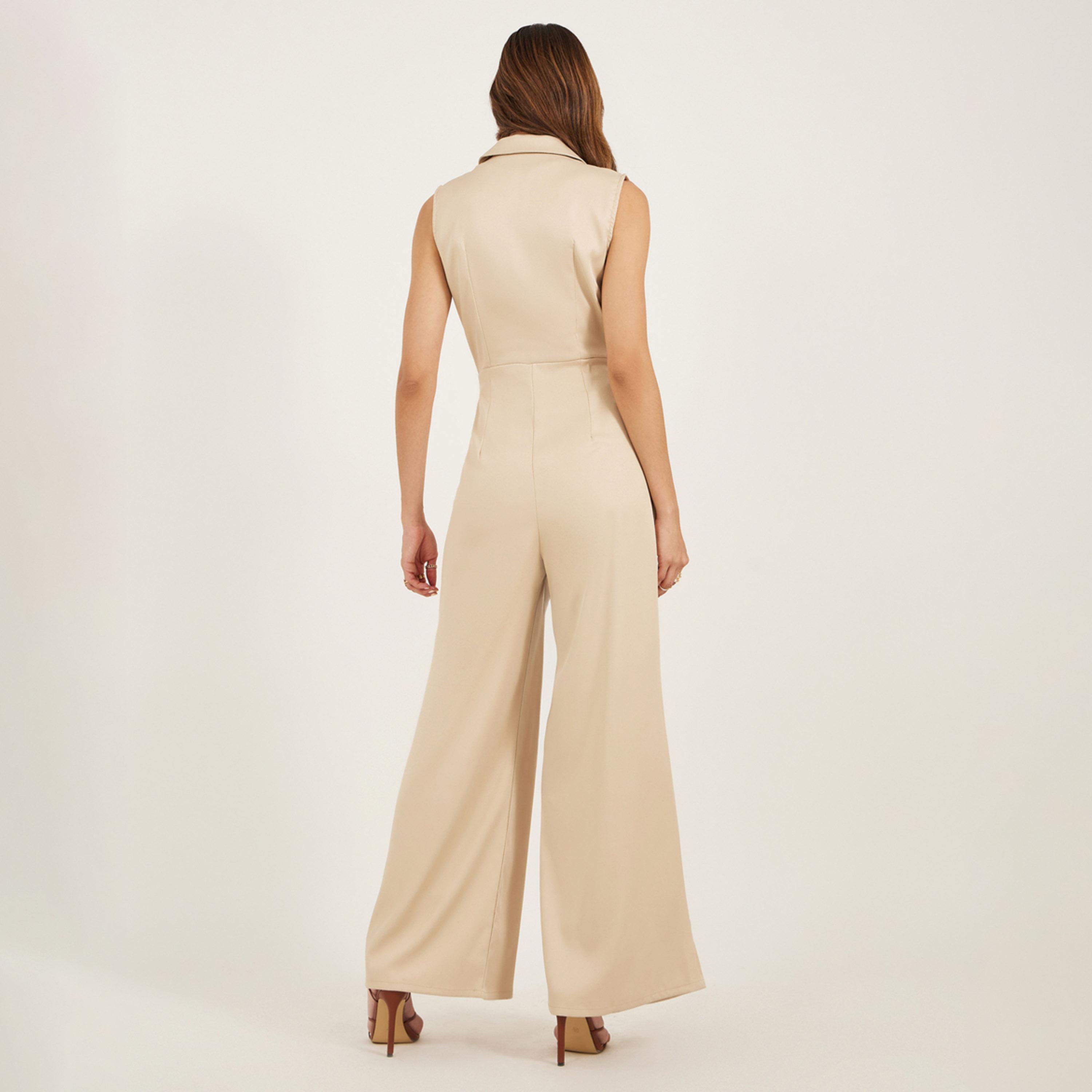 ستايلي - جمبسوت واسع الساق بأزارار على جانبي الياقة-women-clothing-jumpsuits-image-5