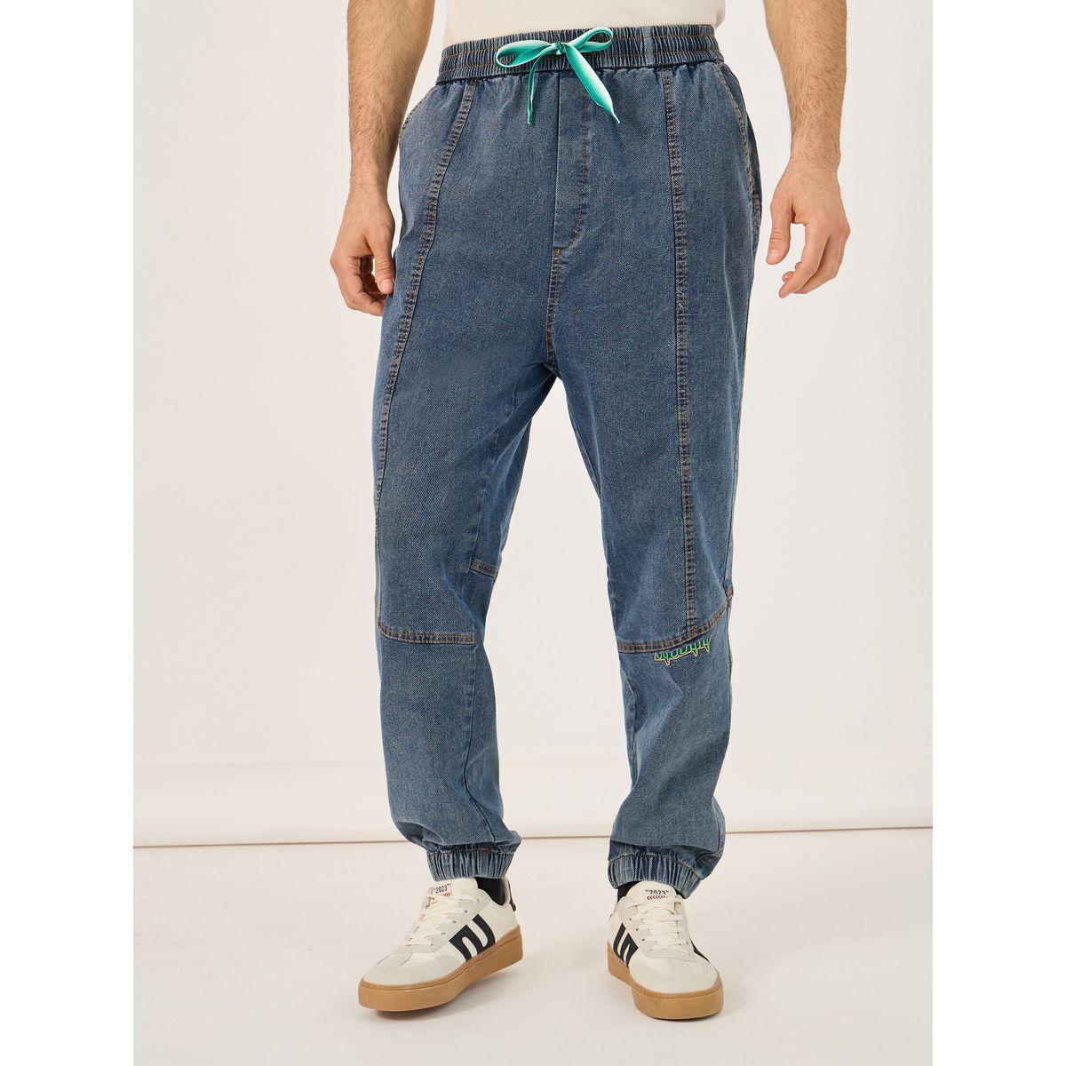 Styli Mid Rise Panelled Jogger Fit Jeans with Contrast Drawcord-men-clothing-bottoms-jeans-image-1