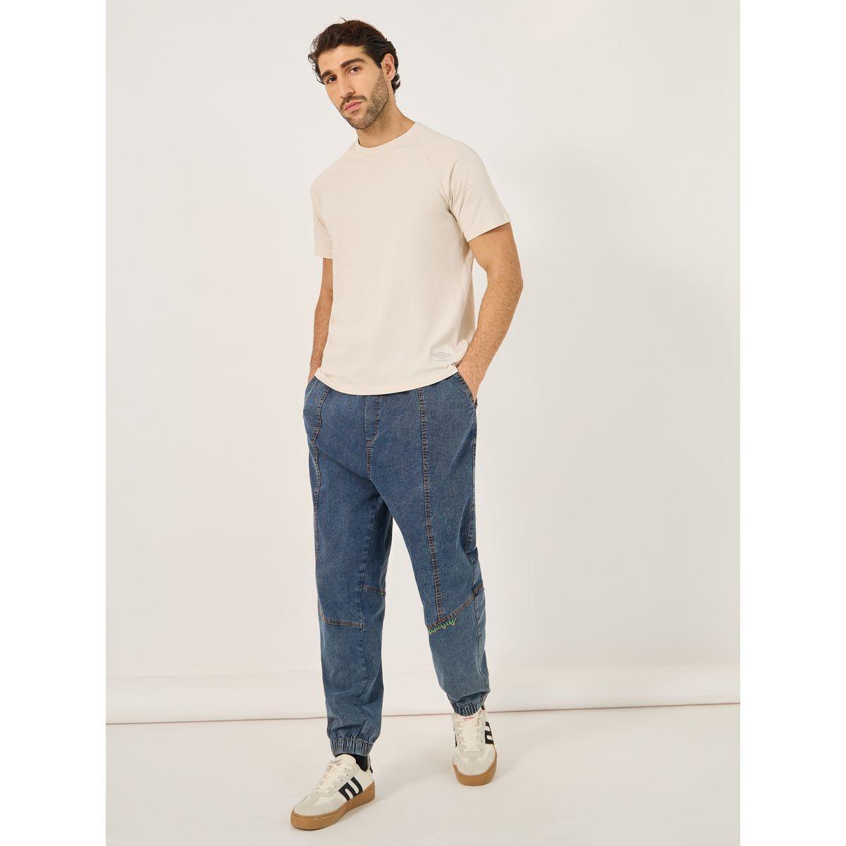 Styli Mid Rise Panelled Jogger Fit Jeans with Contrast Drawcord-men-clothing-bottoms-jeans-image-2