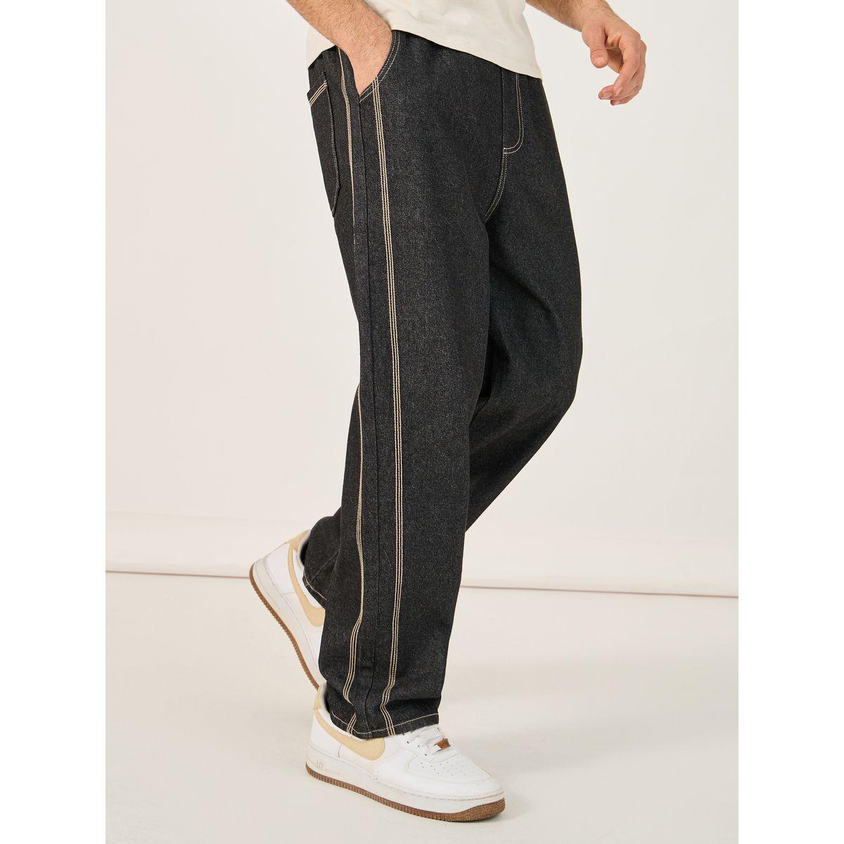 Styli Loose Fit Jeans with Contrast Side Stitch and Drawcord Detail-men-clothing-bottoms-jeans-image-1