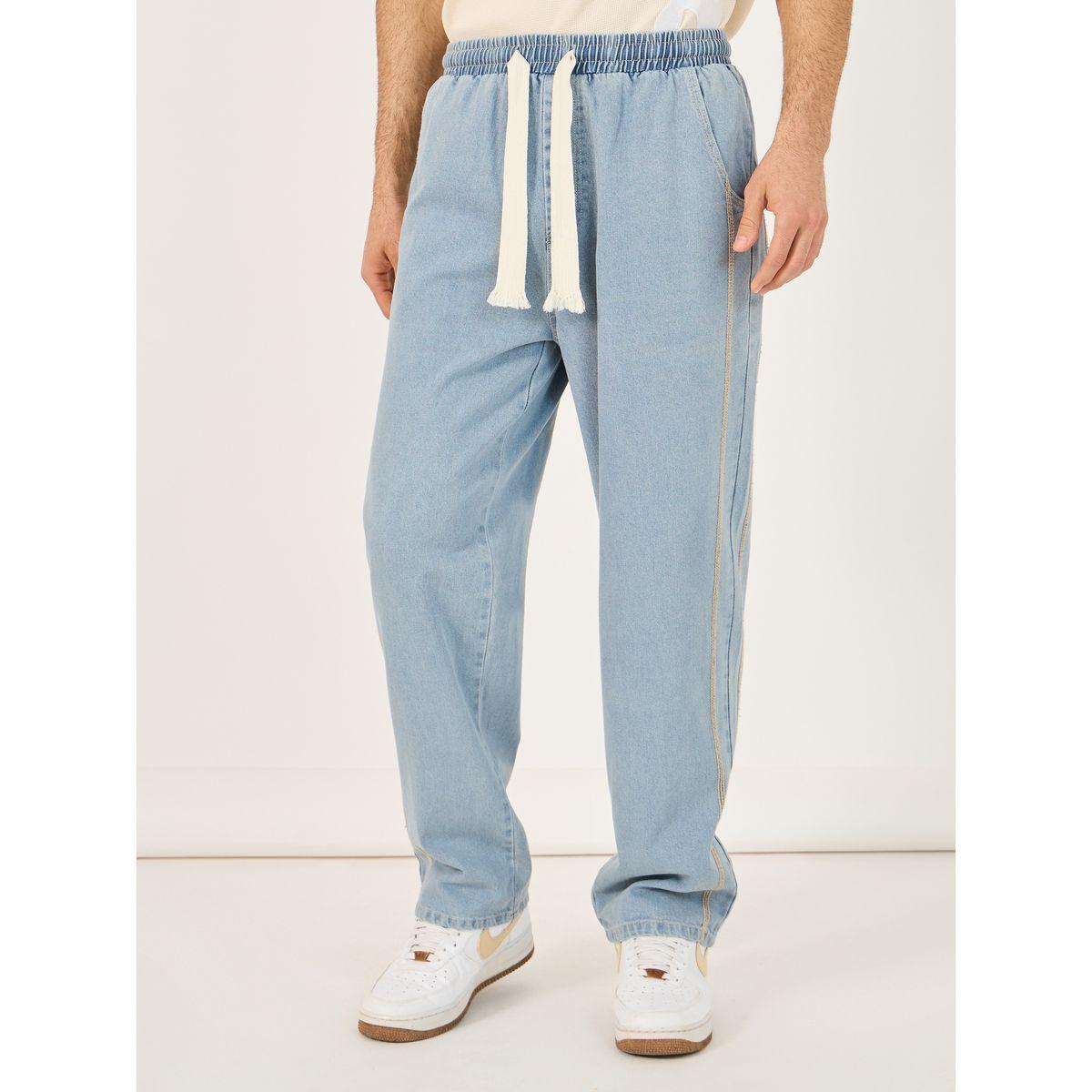 Styli Mid Rise Loose Fit Jeans with Contrast Side Stitch and Drawcord Detail-men-clothing-bottoms-jeans-image-1
