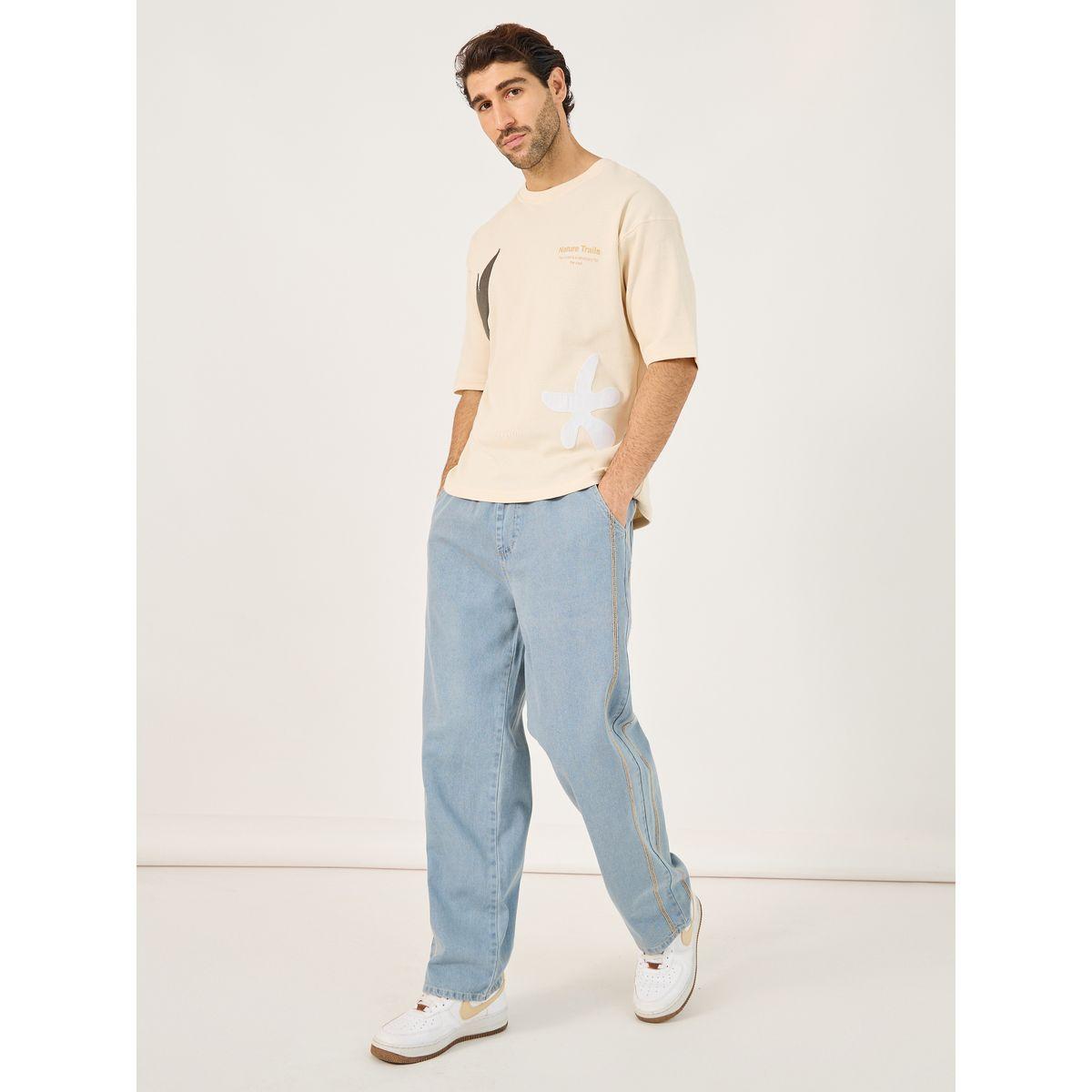 جينز بقصة واسعة وخصر متوسط مع درزات وأربطة-men-clothing-bottoms-jeans-image-2