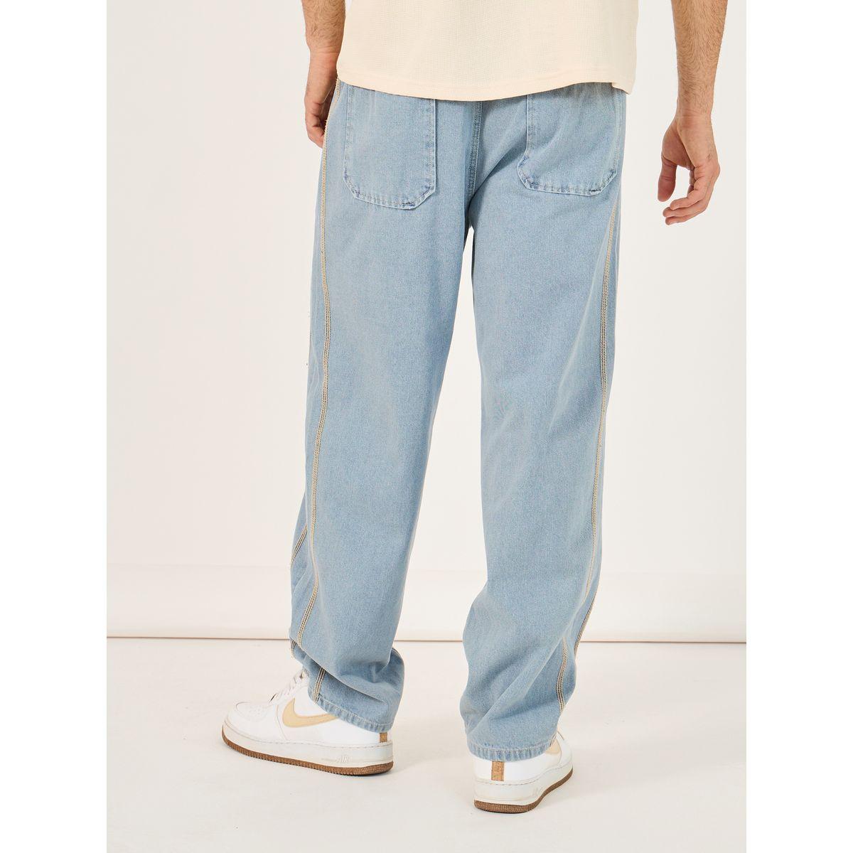 جينز بقصة واسعة وخصر متوسط مع درزات وأربطة-men-clothing-bottoms-jeans-image-4
