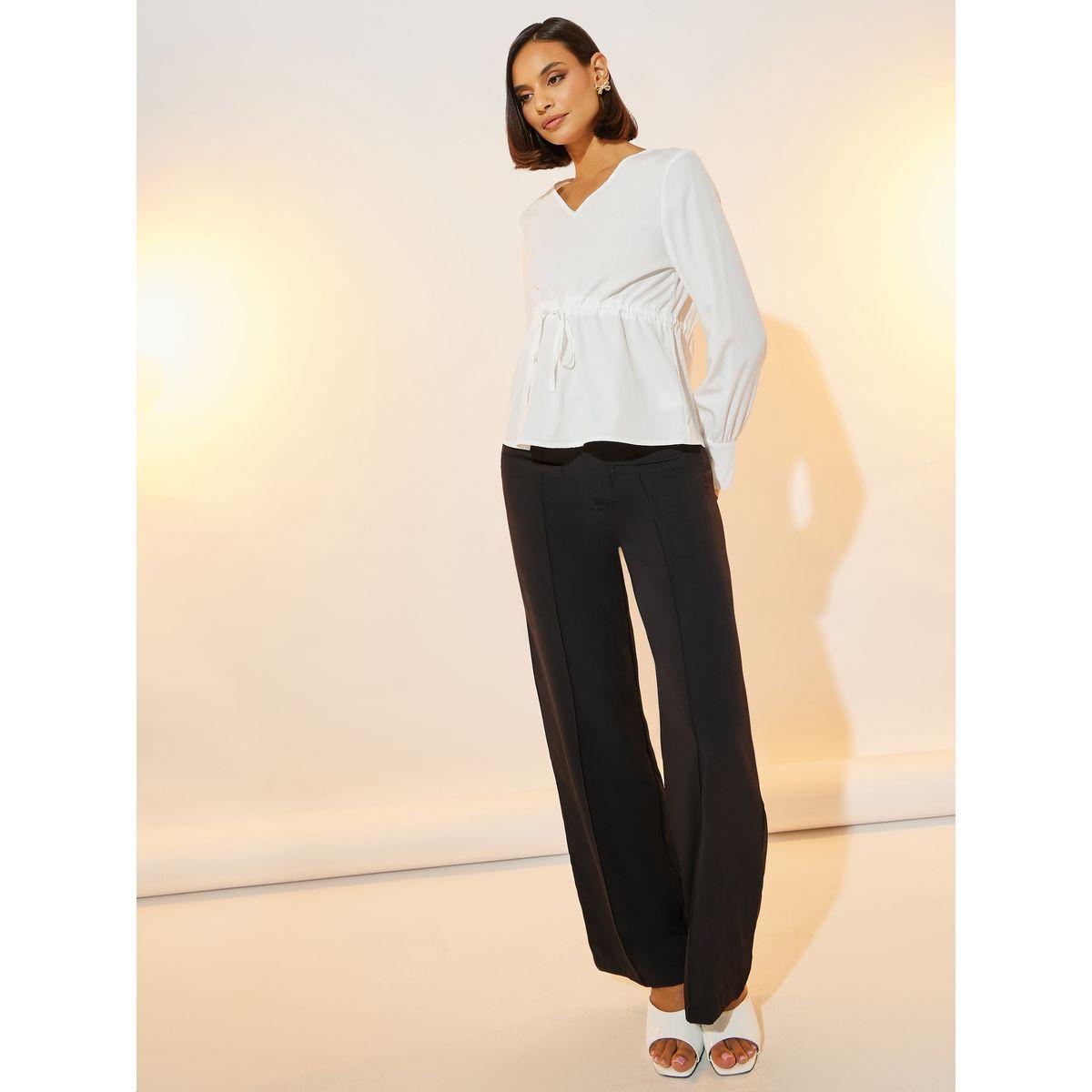 Take Two Solid V Neck Drawstring Waist Blouse-women-clothing-shirtsandblouses-blouses-image-2