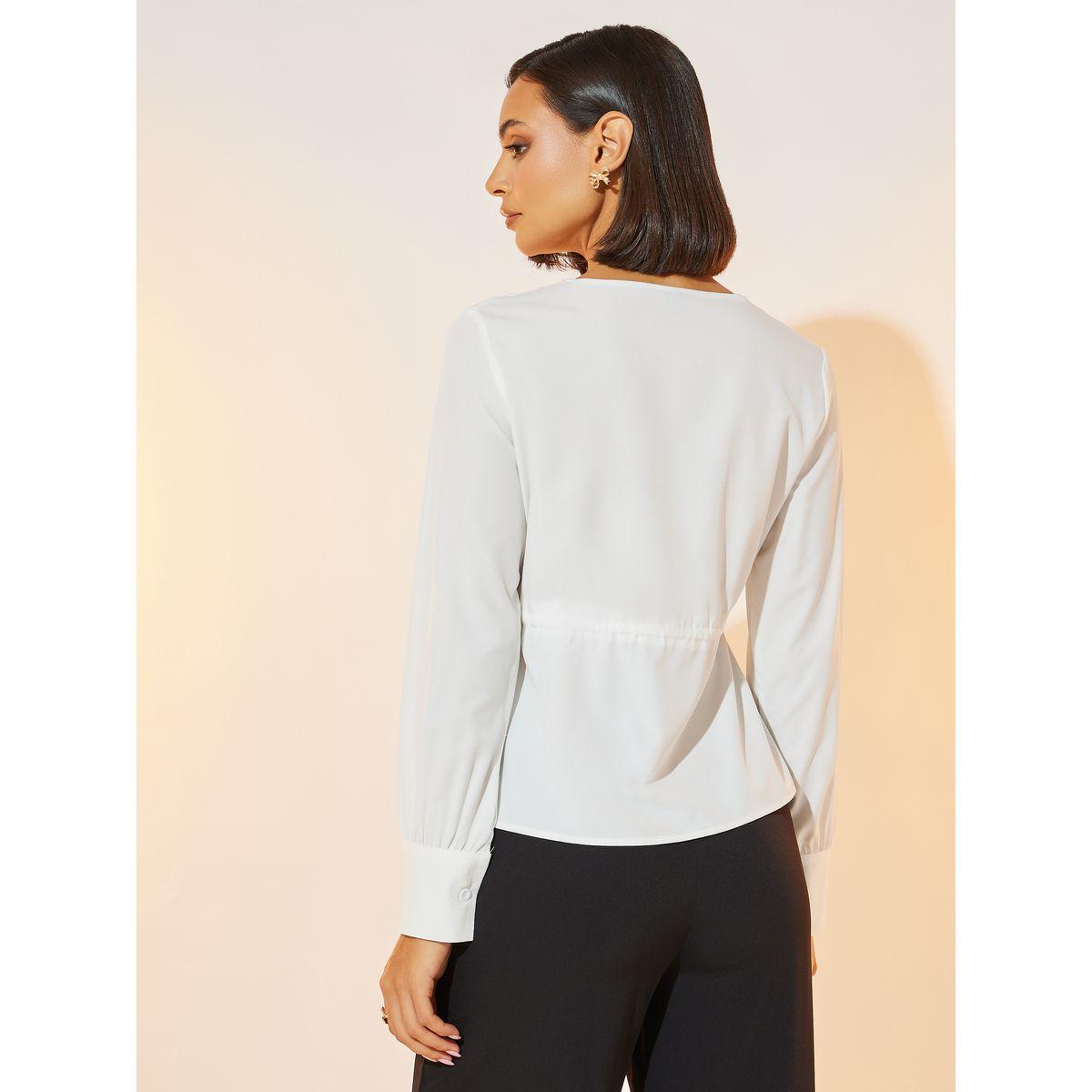 Take Two Solid V Neck Drawstring Waist Blouse-women-clothing-shirtsandblouses-blouses-image-4