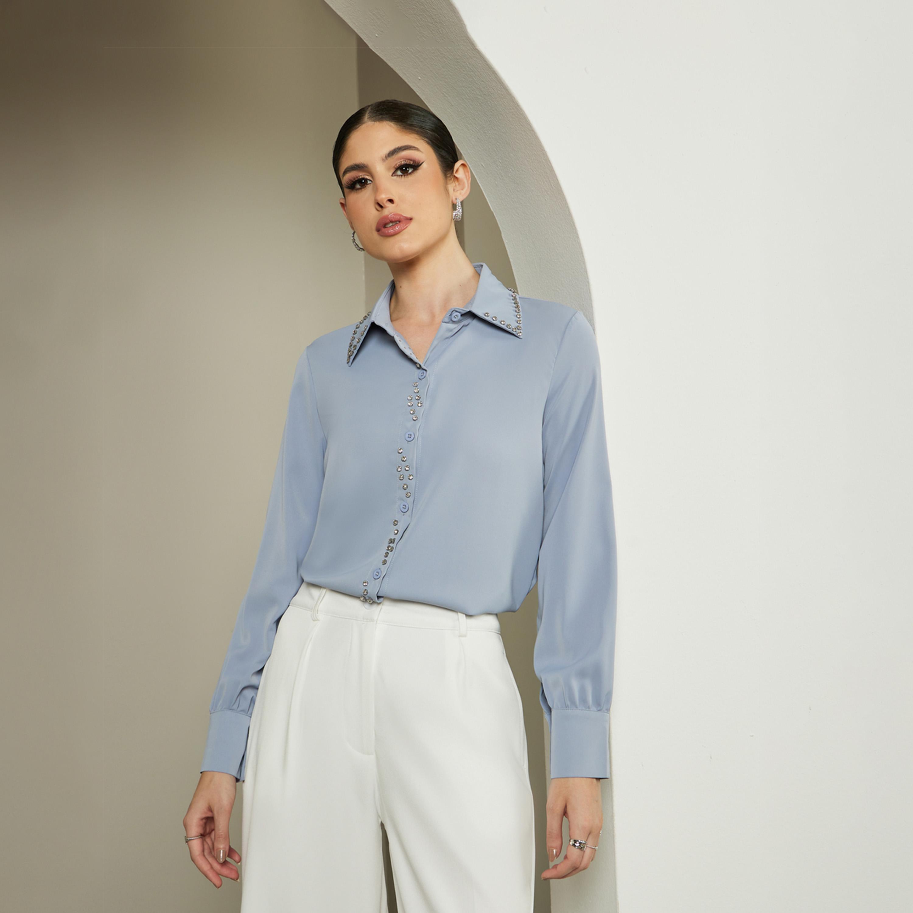 Styli Embellished Studded Spread Collar Shirt-women-clothing-shirtsandblouses-shirts-image-1