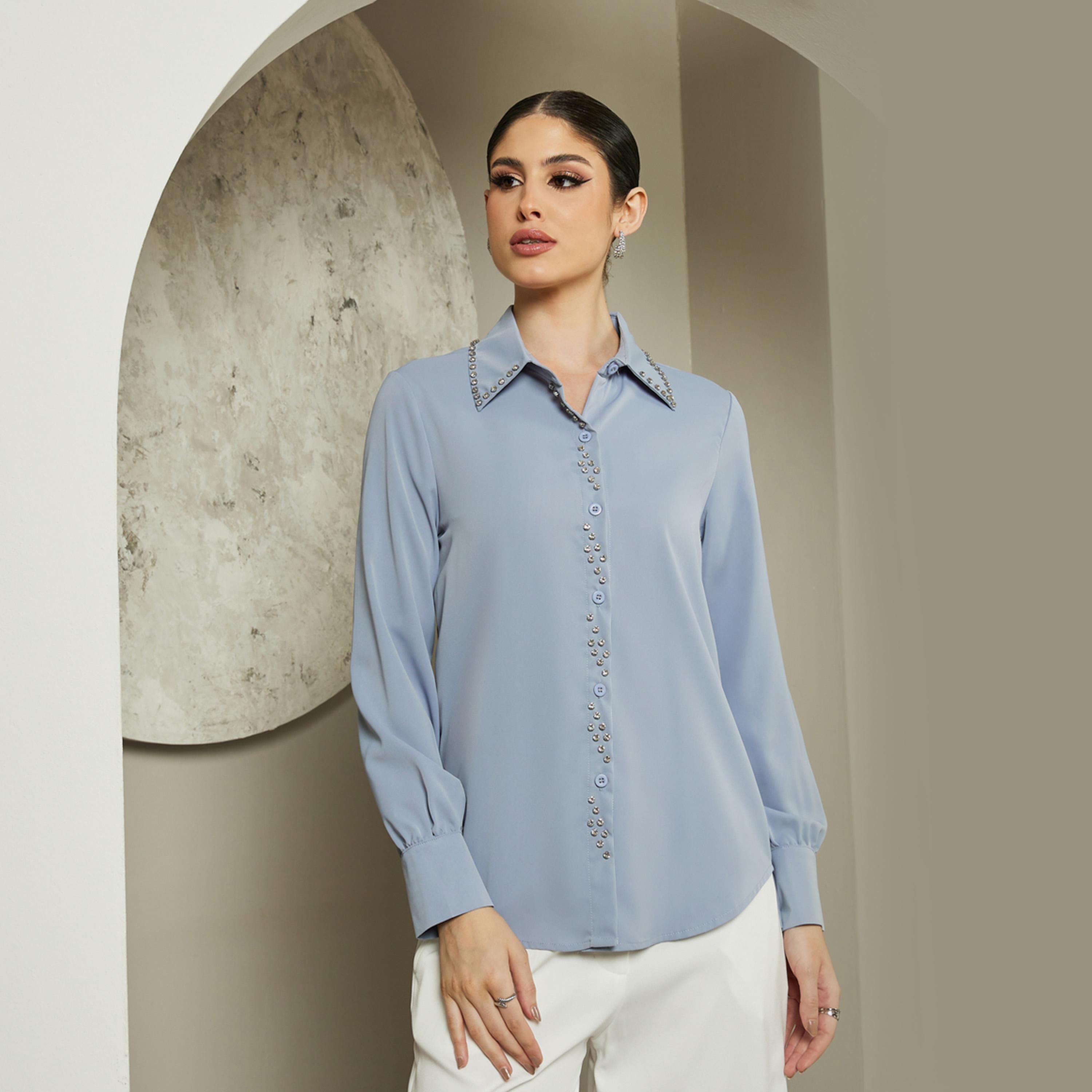 Styli Embellished Studded Spread Collar Shirt-women-clothing-shirtsandblouses-shirts-image-2