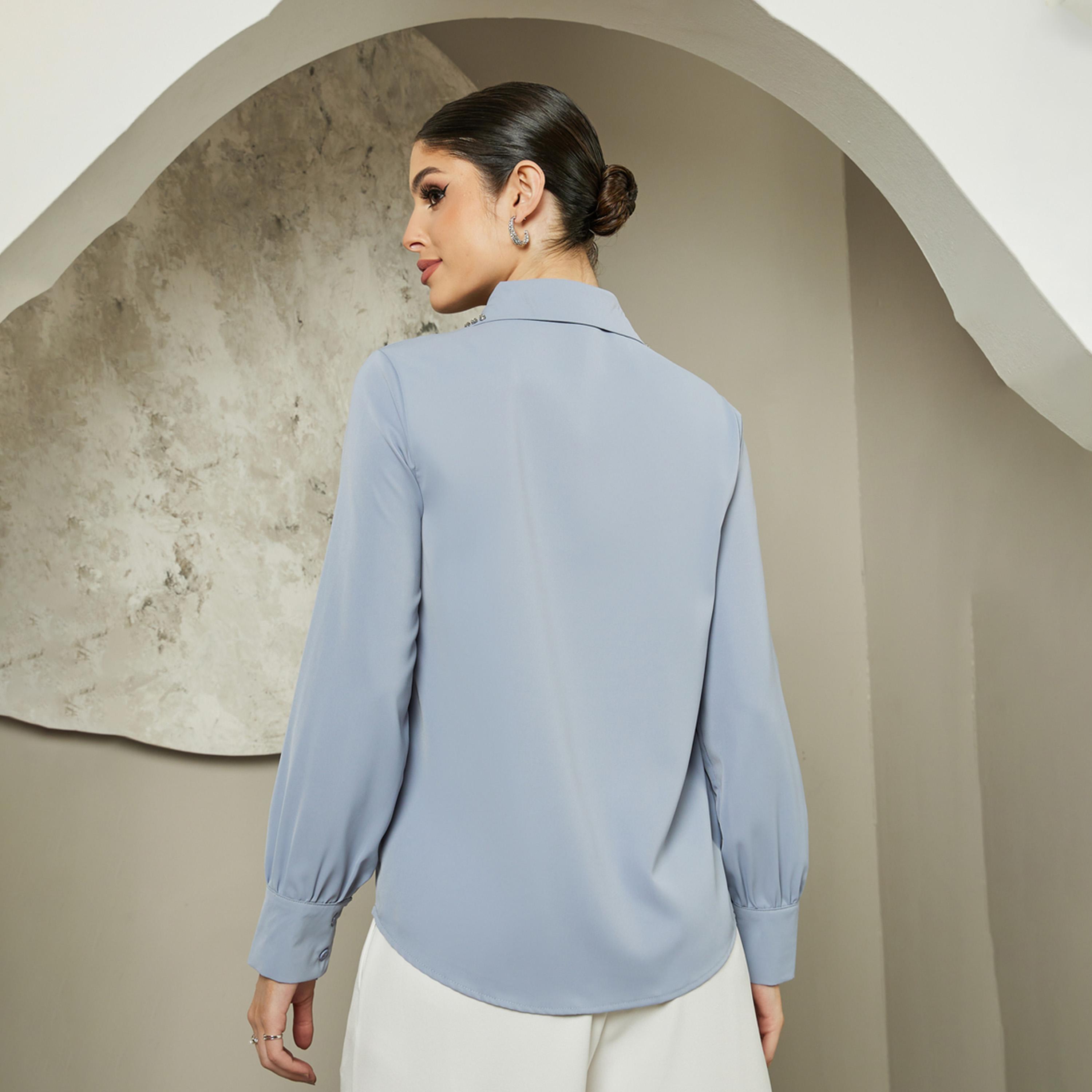 ستايلي - قميص بياقة واسعة مزين بقطع معدنية-women-clothing-shirtsandblouses-shirts-image-5