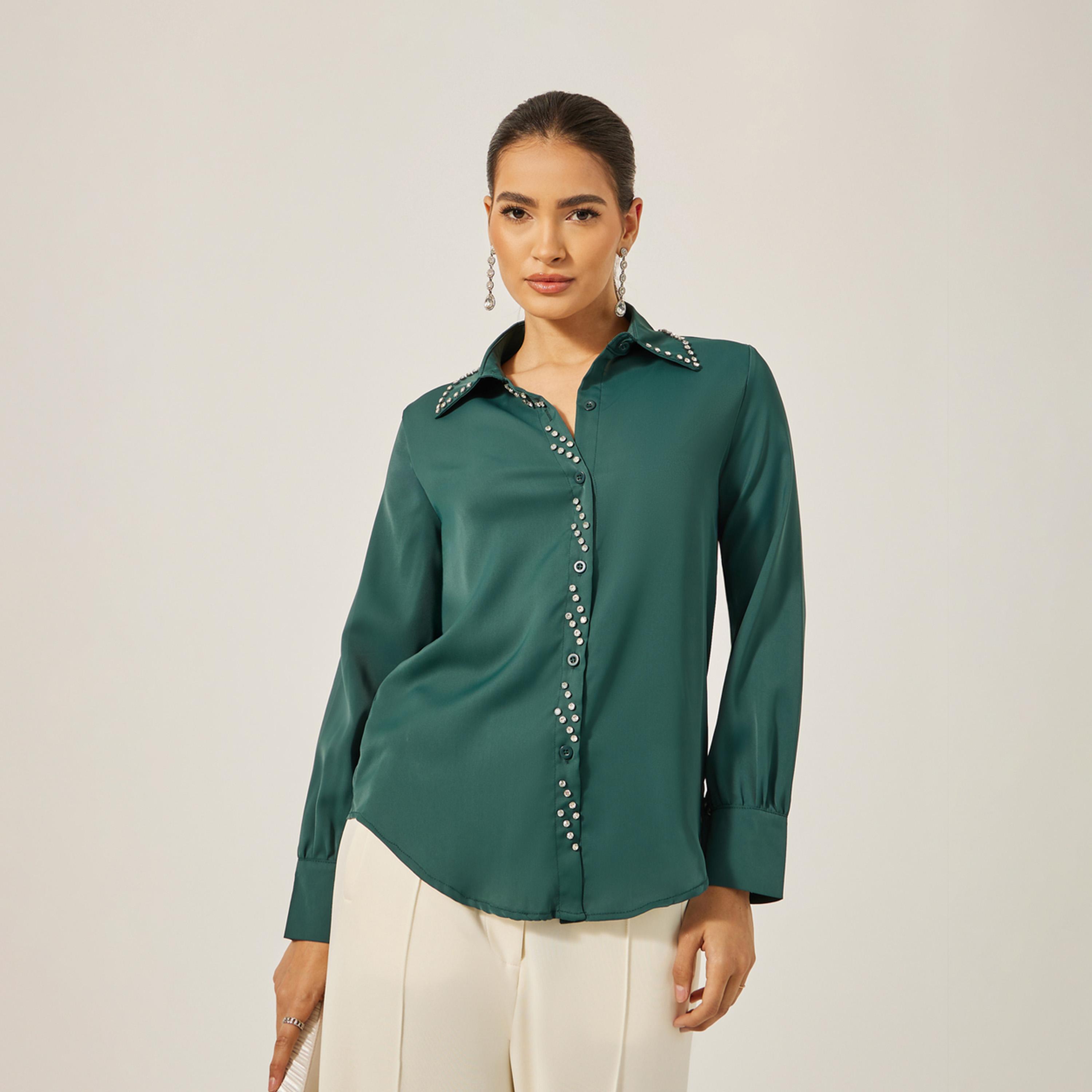 ستايلي - قميص بياقة مرصعة بالماس الصناعي-women-clothing-shirtsandblouses-shirts-image-2