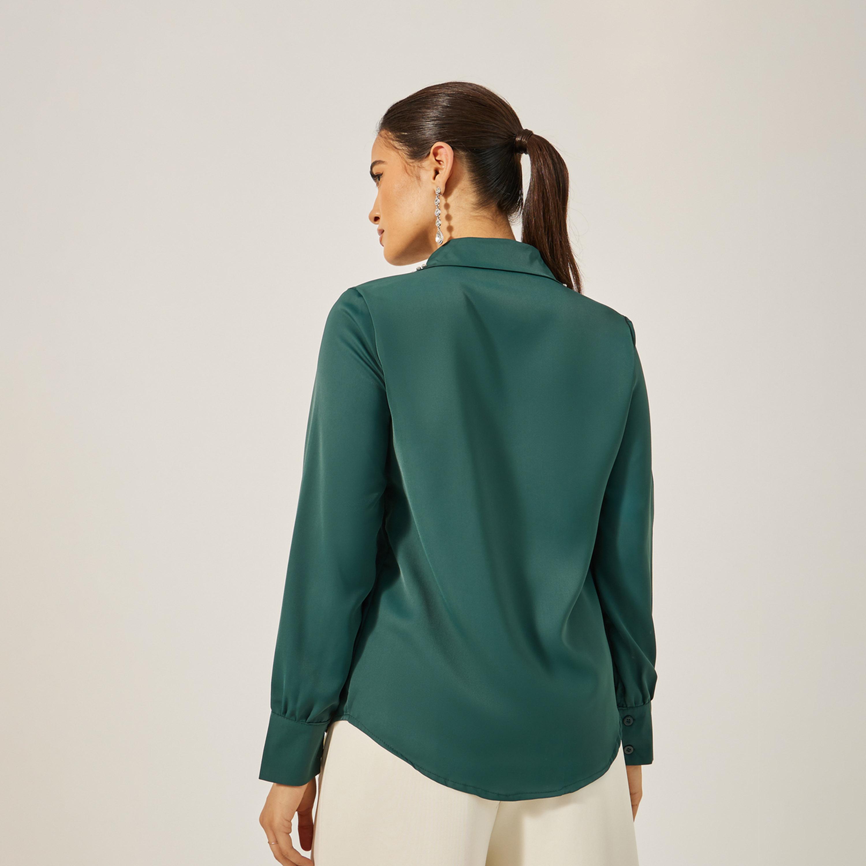 Styli Faux Diamante Studded Collared Shirt-women-clothing-shirtsandblouses-shirts-image-4