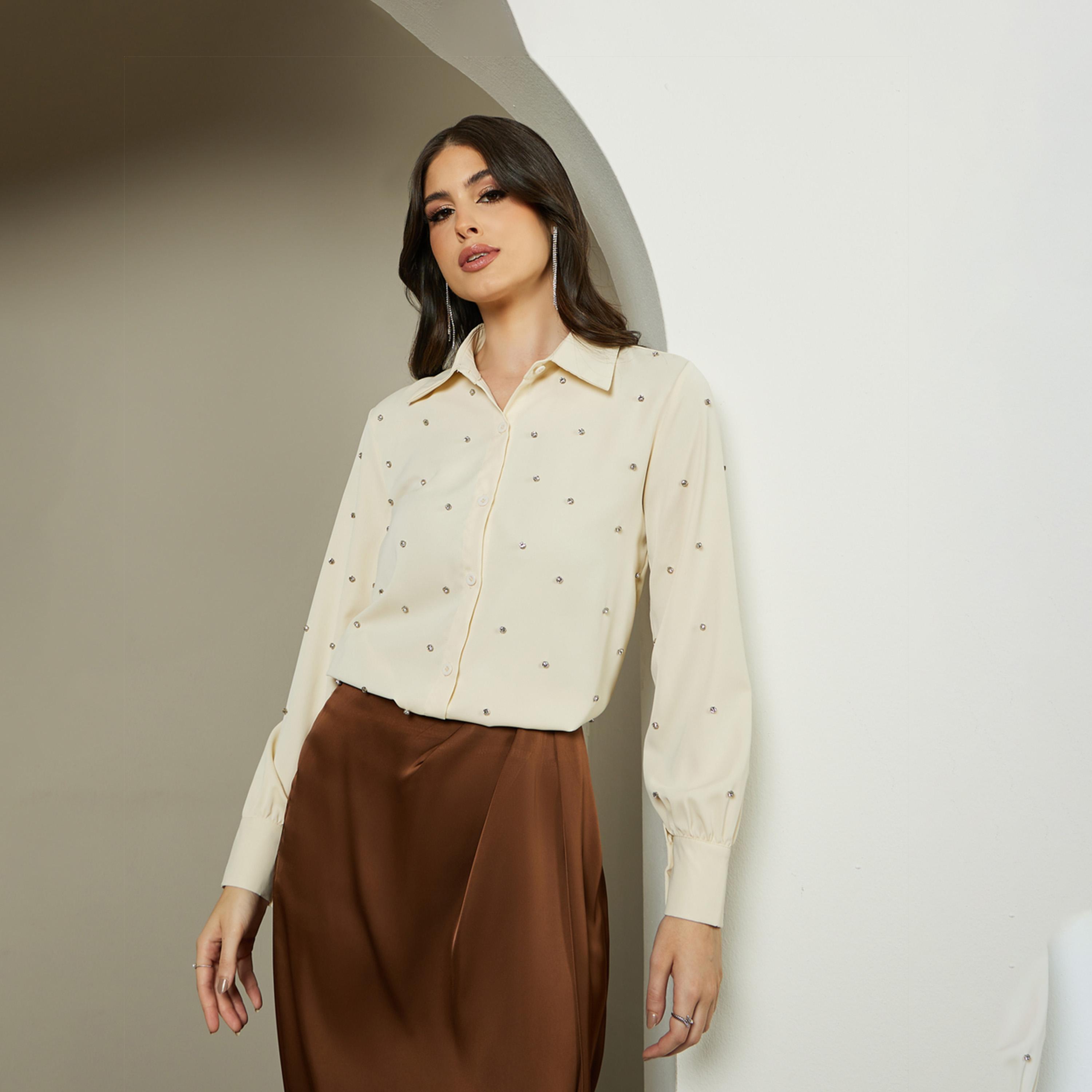 Styli Embellished Spread Collar Oversized Shirt-women-clothing-shirtsandblouses-shirts-image-1