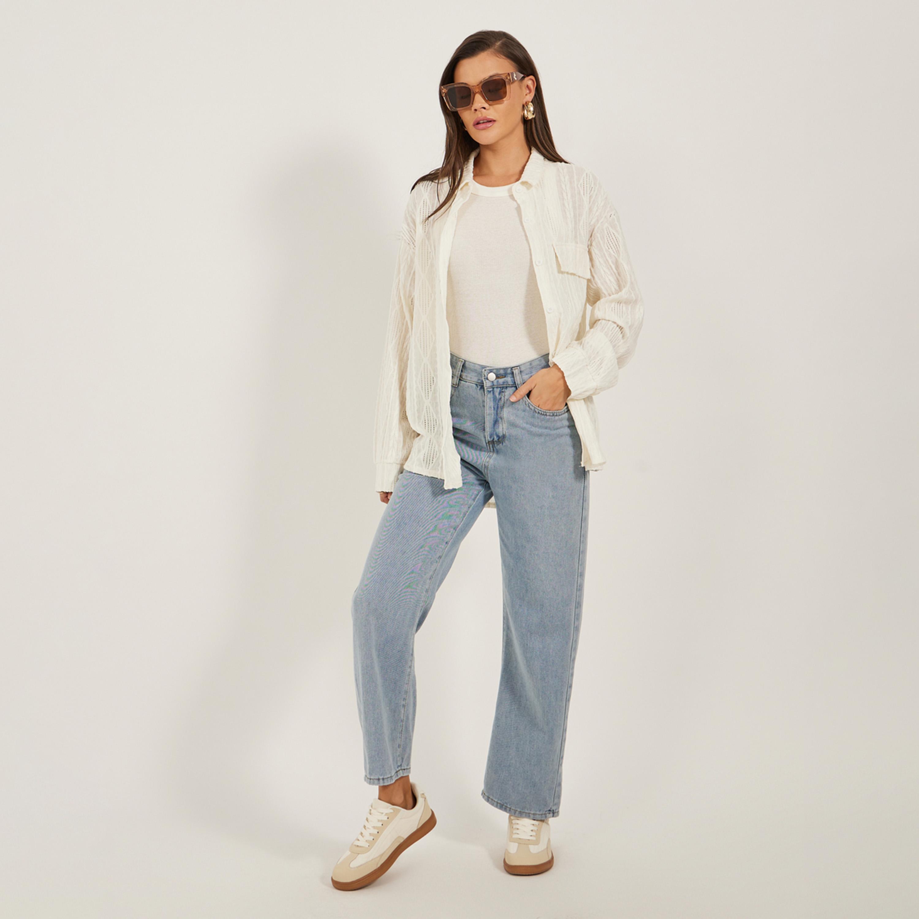 Styli Textured Knit Oversized Shirt with Flap Detail-women-clothing-shirtsandblouses-shirts-image-2