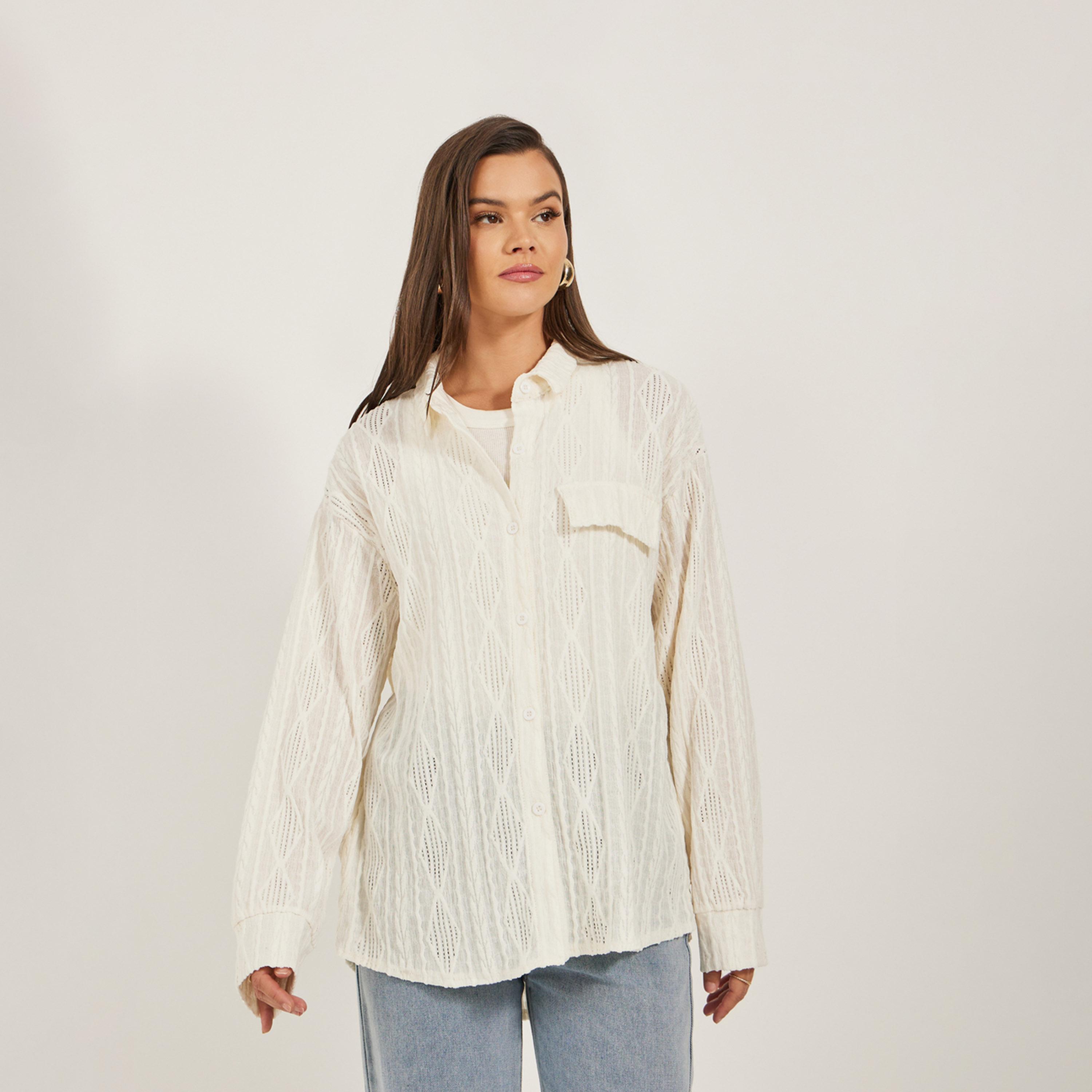Styli Textured Knit Oversized Shirt with Flap Detail-women-clothing-shirtsandblouses-shirts-image-4