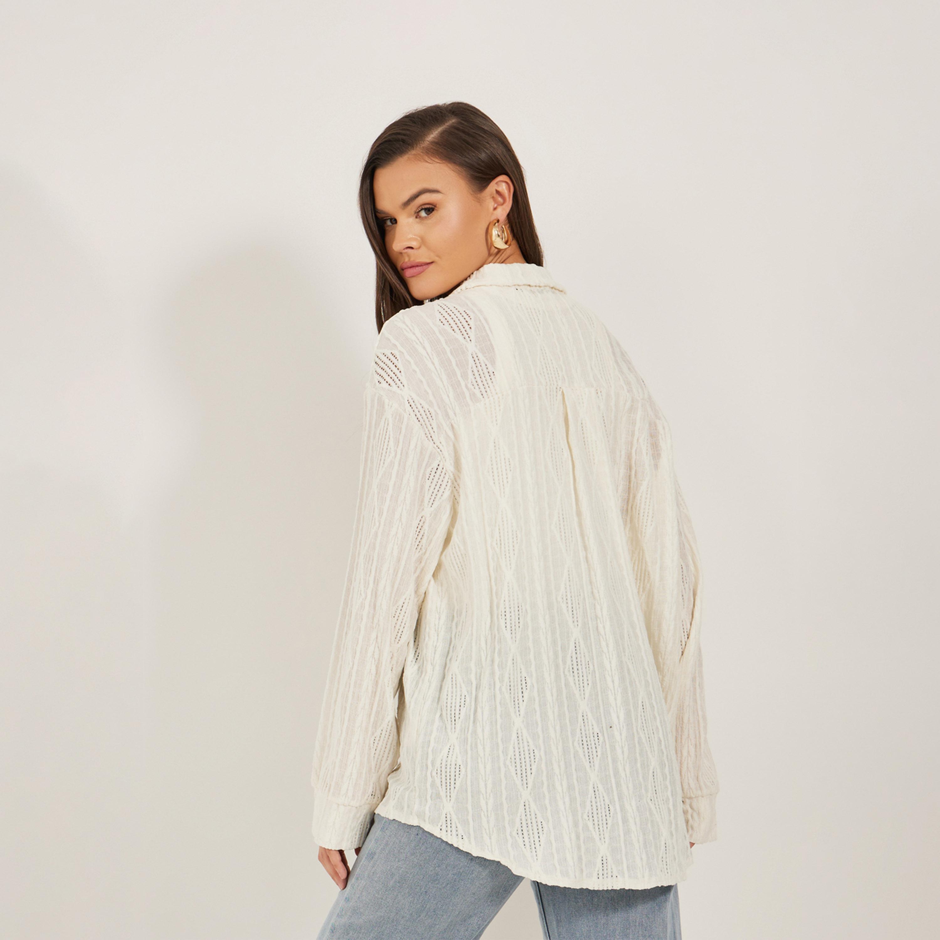 ستايلي - قميص محبوك كبير الحجم بتفاصيل طية-women-clothing-shirtsandblouses-shirts-image-6