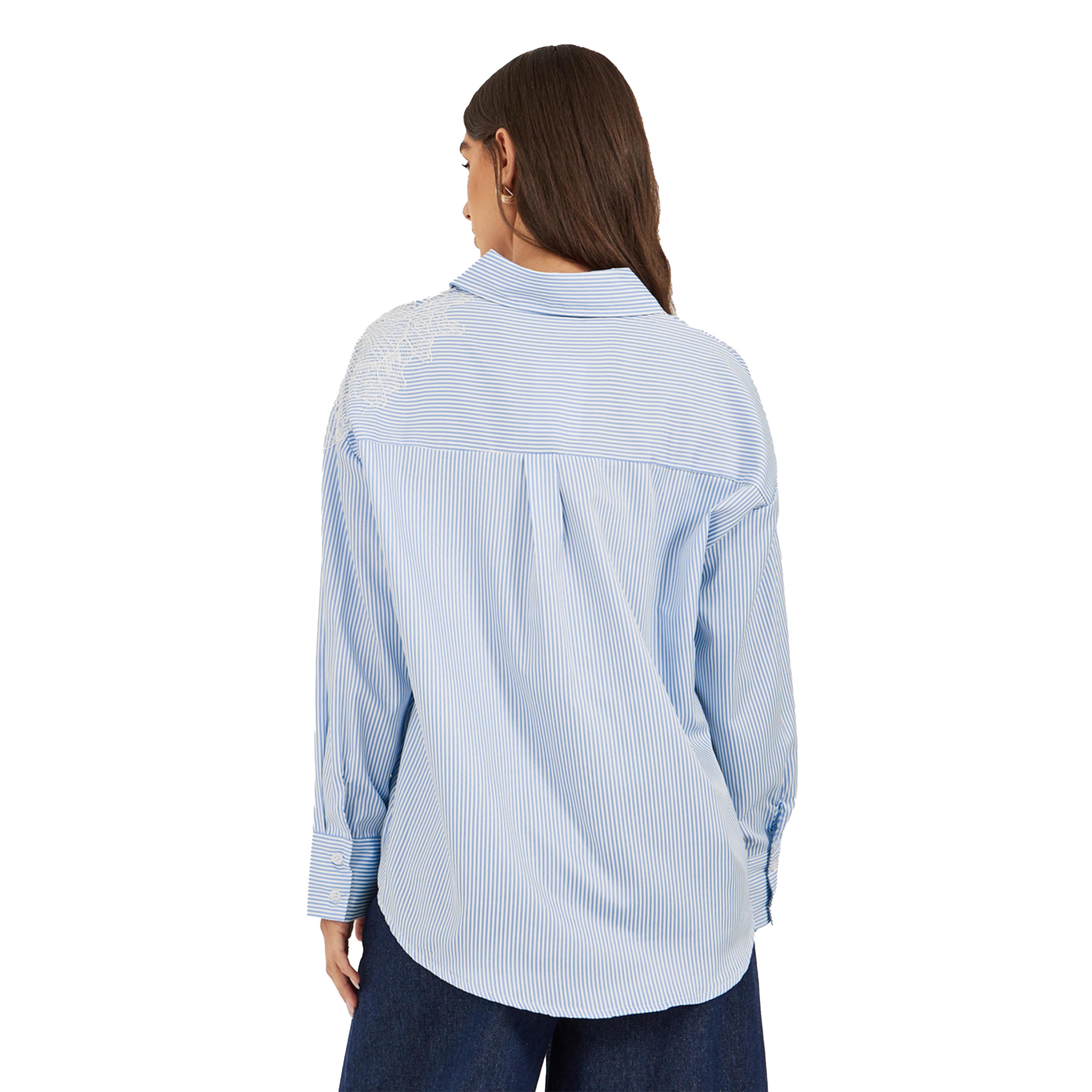 ستايلي -  قميص مخطط بأكمام طويلة ومقاس كبير مع تفاصيل دانتيل-women-clothing-shirtsandblouses-shirts-image-5