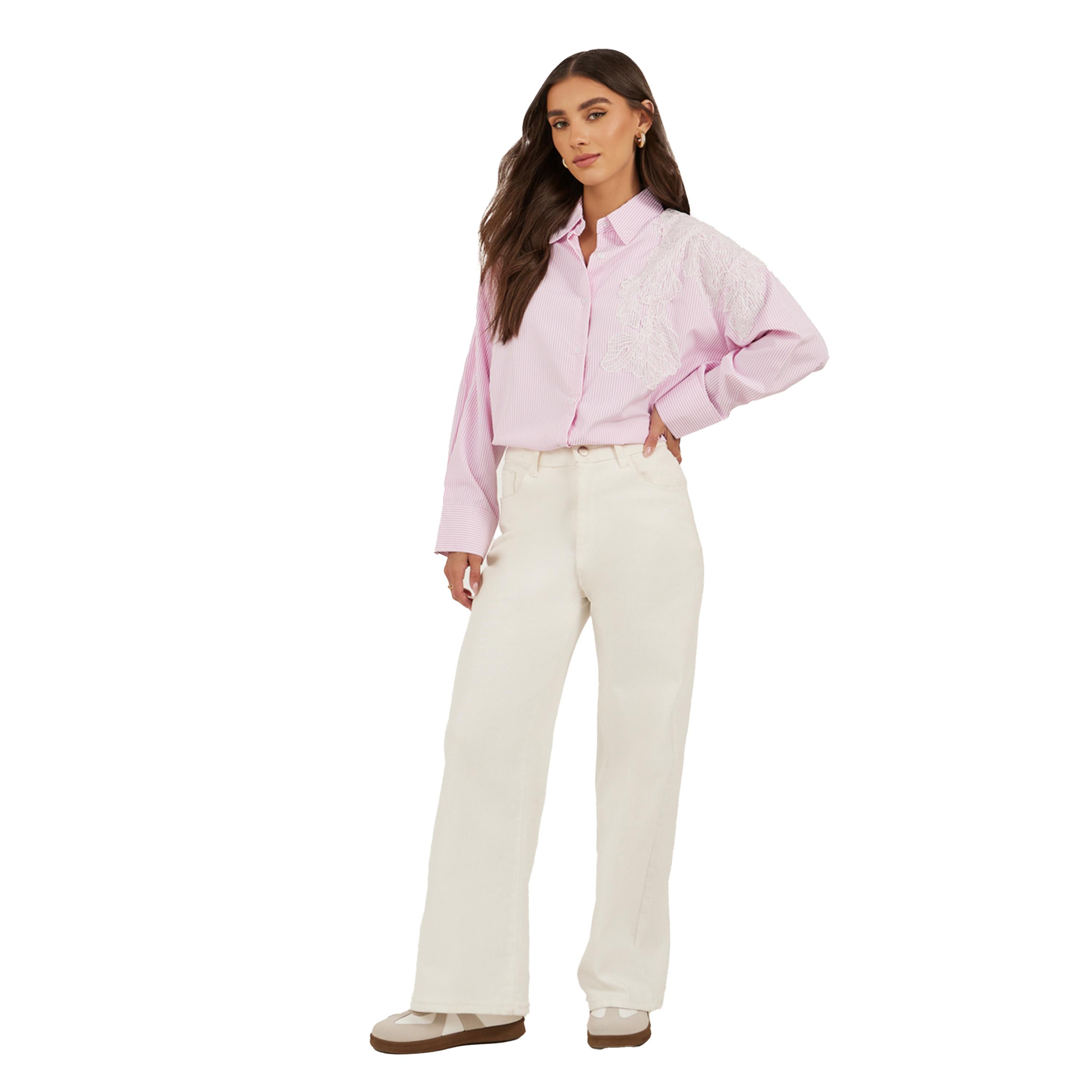 Styli Striped Long Sleeve Oversized Shirt with Lace Detail-women-clothing-shirtsandblouses-shirts-image-3